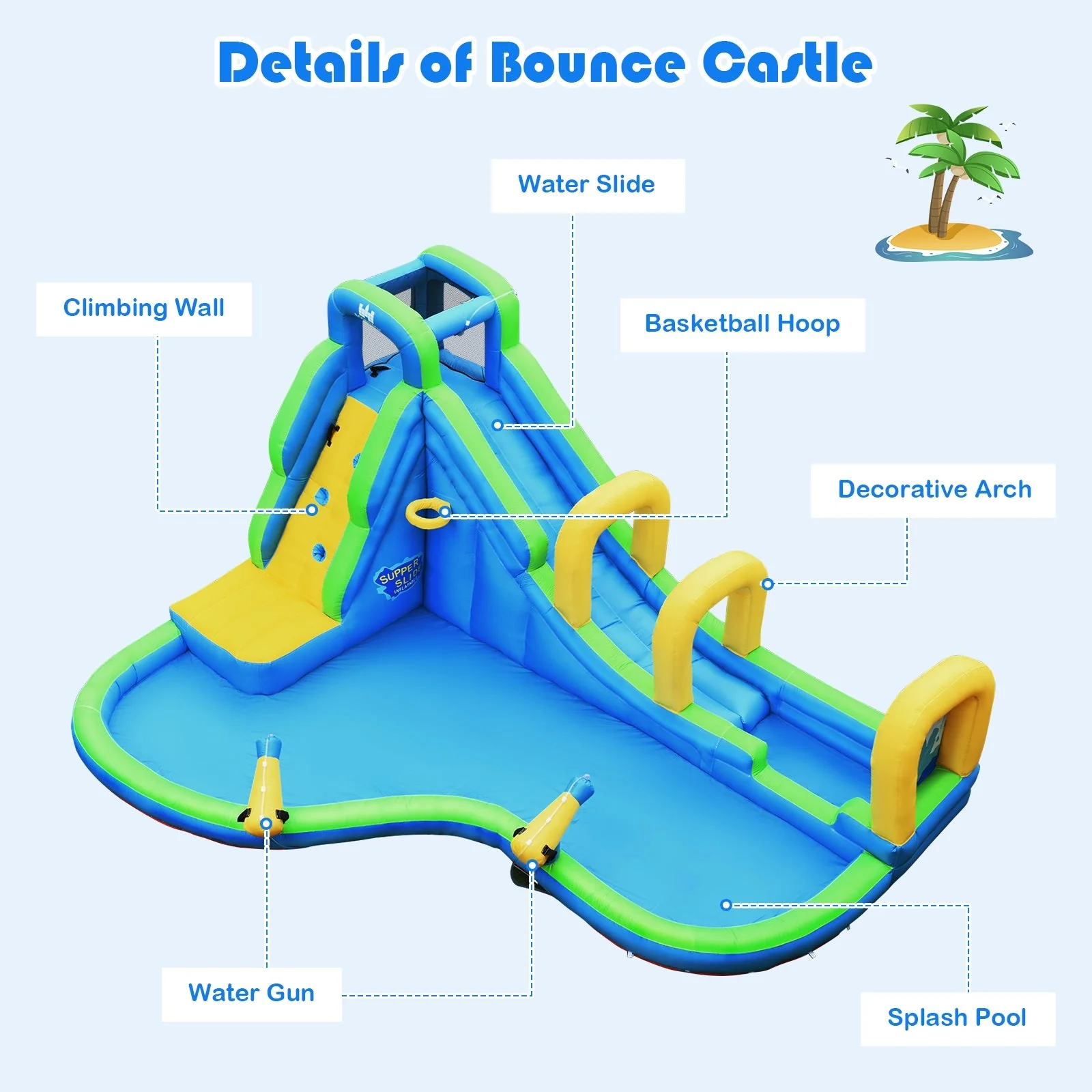 Inflatable Water Slide Kids Bounce House with Water Cannons and Hose - Image 8