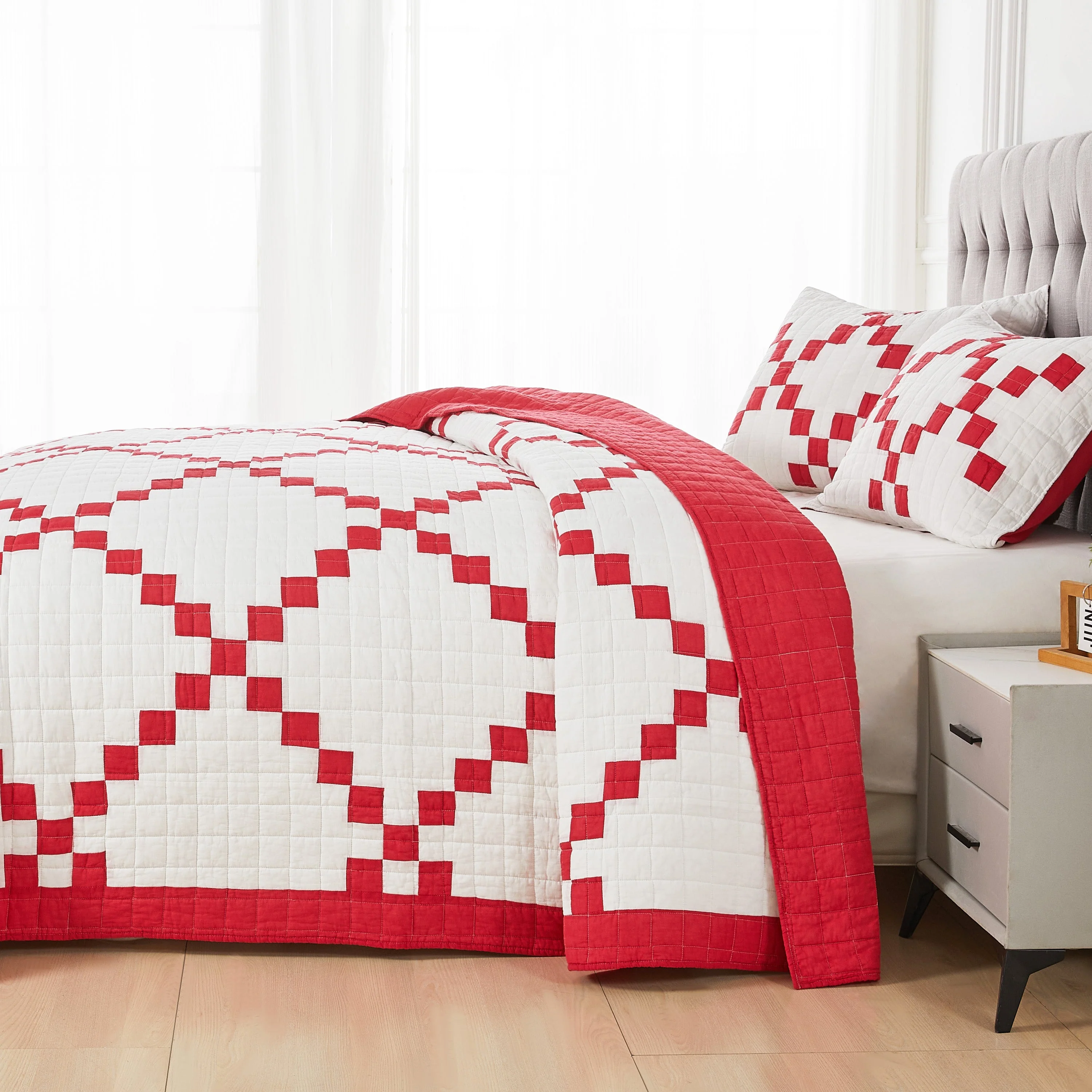 Irish Chain Patchwork Cotton Quilt Set - Image 6