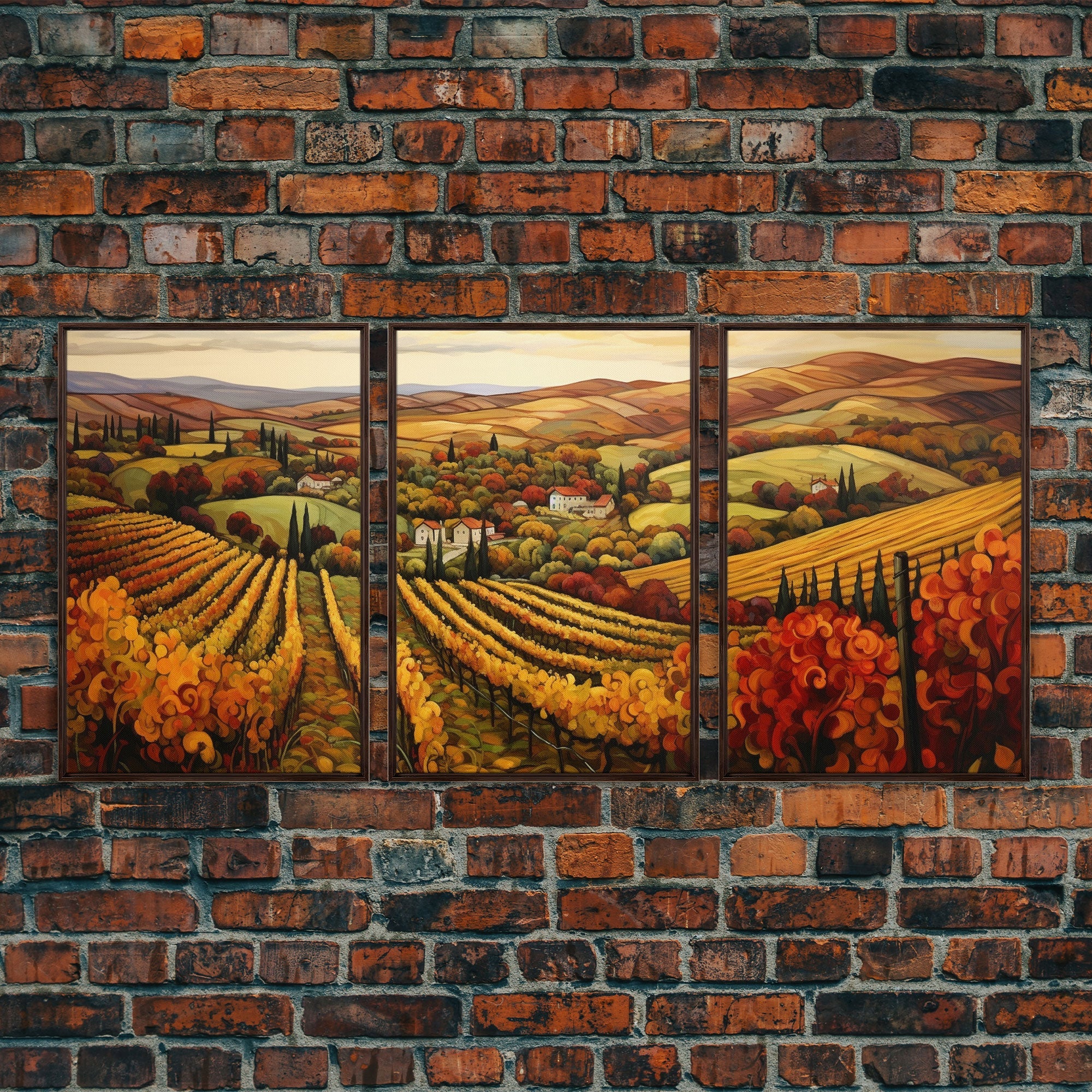 Italian Vineyard Framed Canvas Prints, 3 Piece Art - Image 4