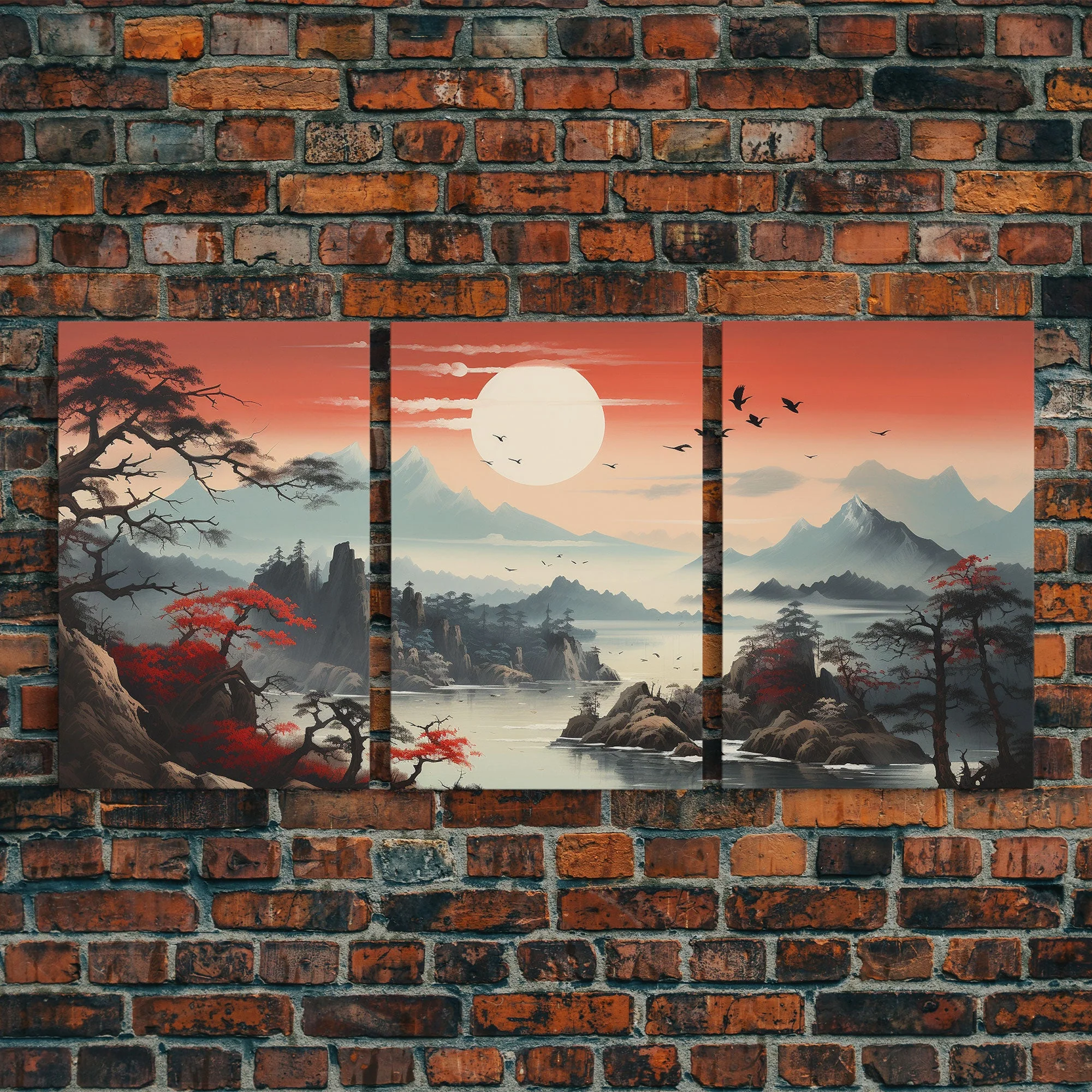 Japanese Wall Art, Mountains Print, Canvas Print, 3 Piece - Image 5