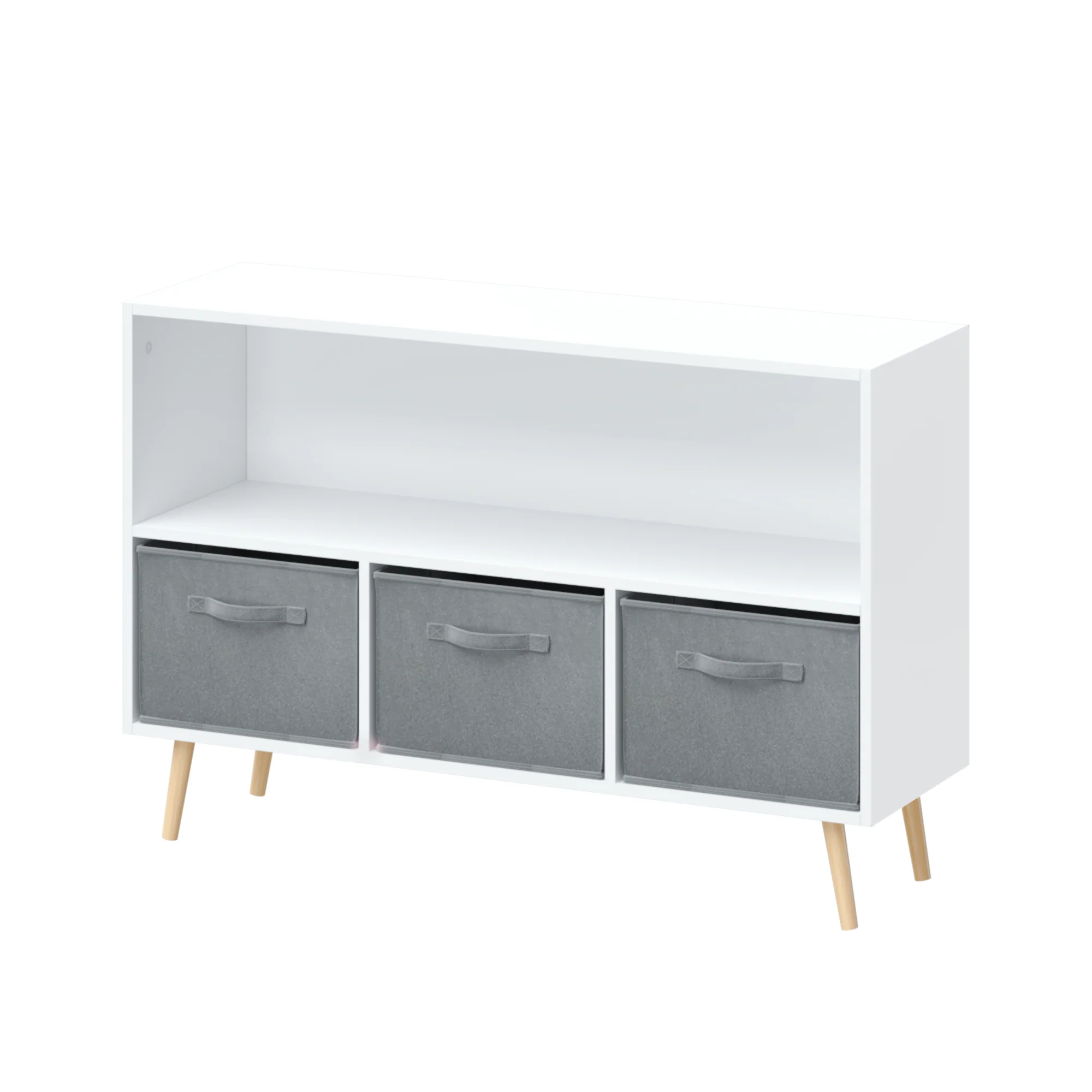 Kids bookcase with Collapsible Fabric Drawers, White/Gray - Image 22