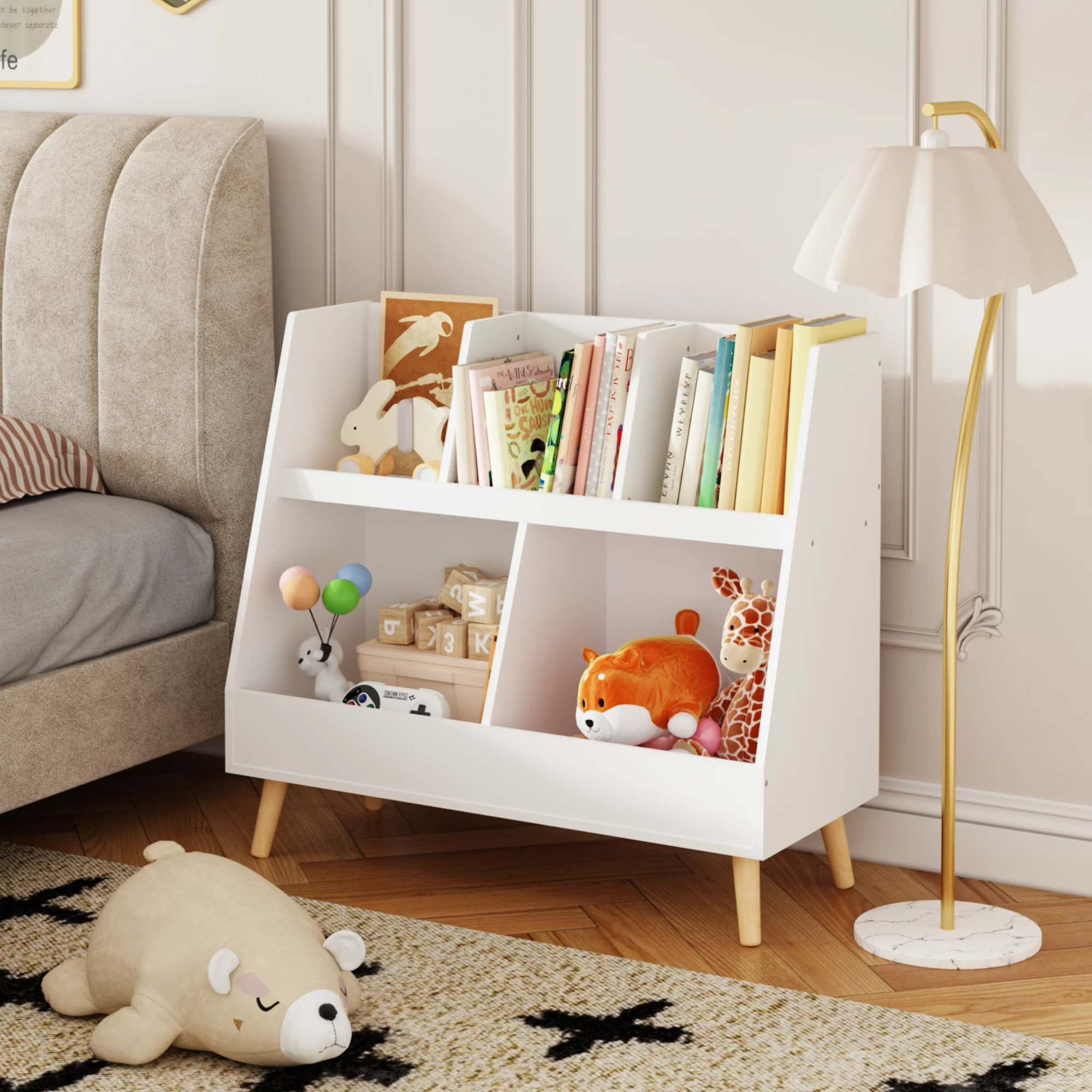 Kids Bookshelf and Toy Organizer, White - Image 3