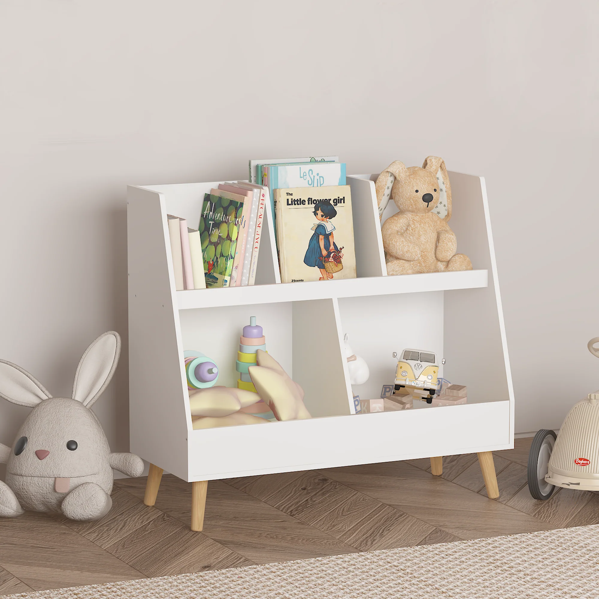 Kids Bookshelf and Toy Organizer, White - Image 5