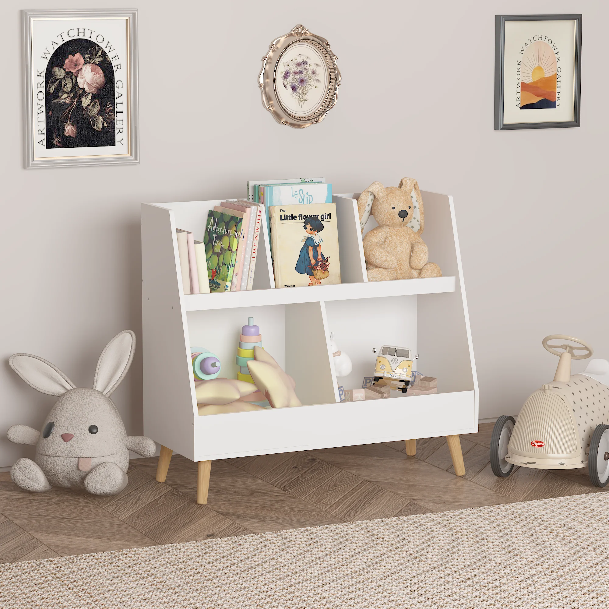 Kids Bookshelf and Toy Organizer, White - Image 6