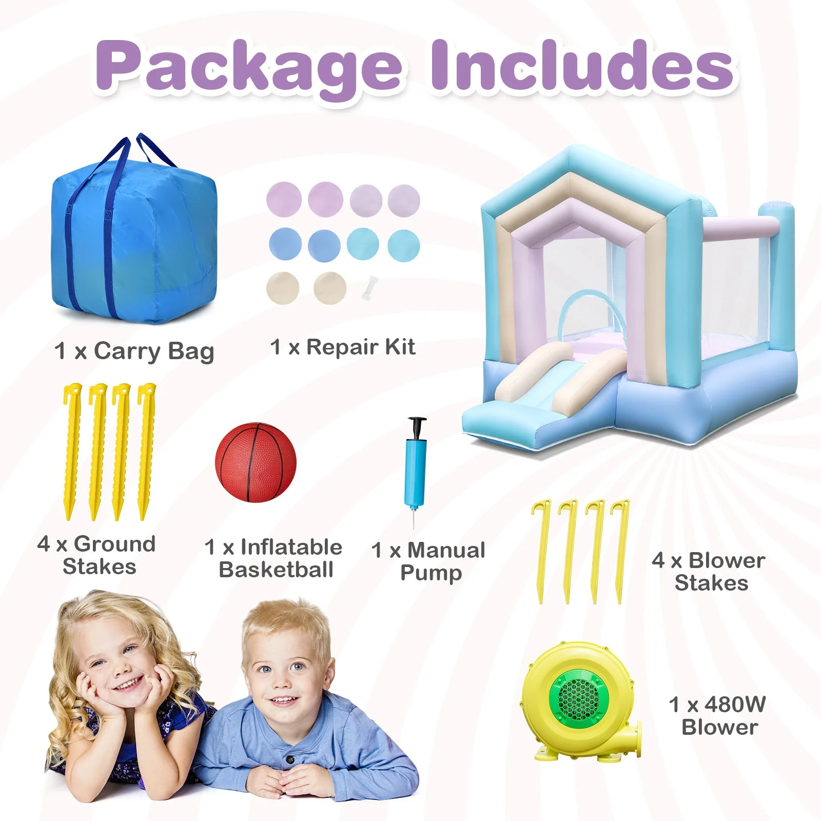 Kids Bounce House with Slide and Basketball Rim Bouncy Castle for Party - Image 6