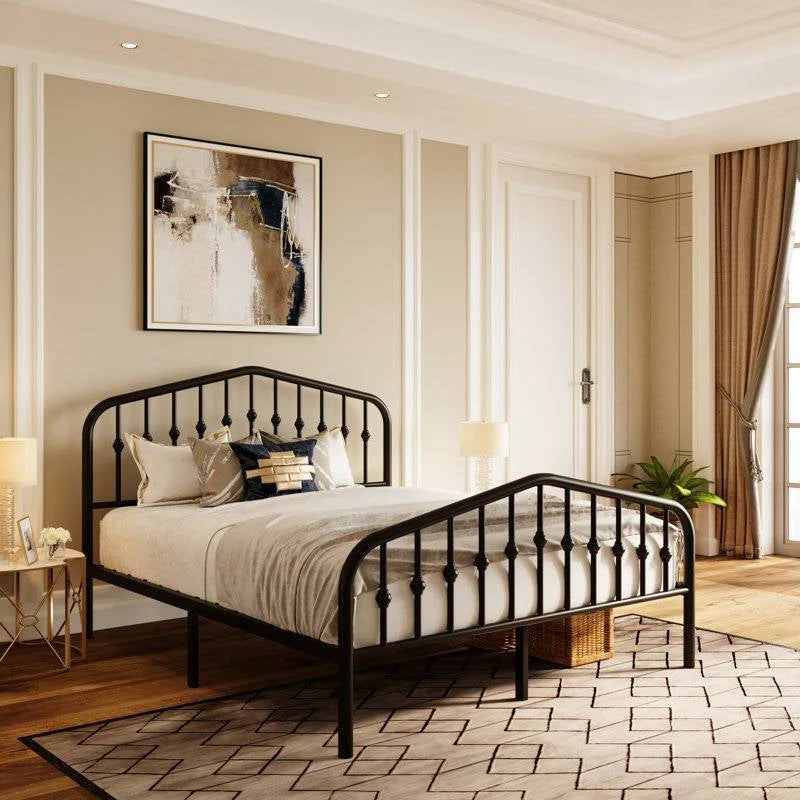 King Farmhouse Spindle Black Metal Platform Bed Frame with Headboard Footboard - Image 2