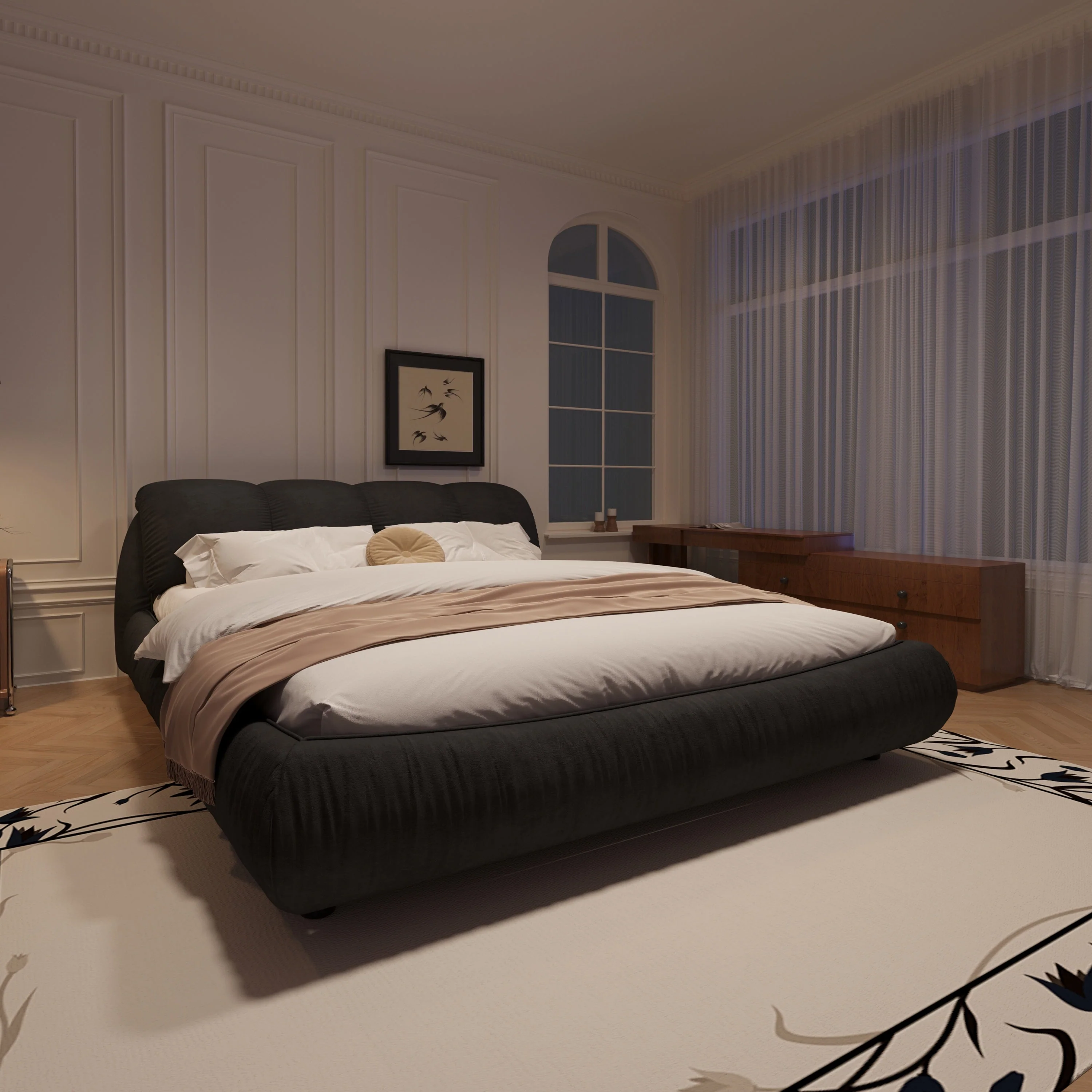 King Size, Upholstered Platform Bed - Black - Image 3