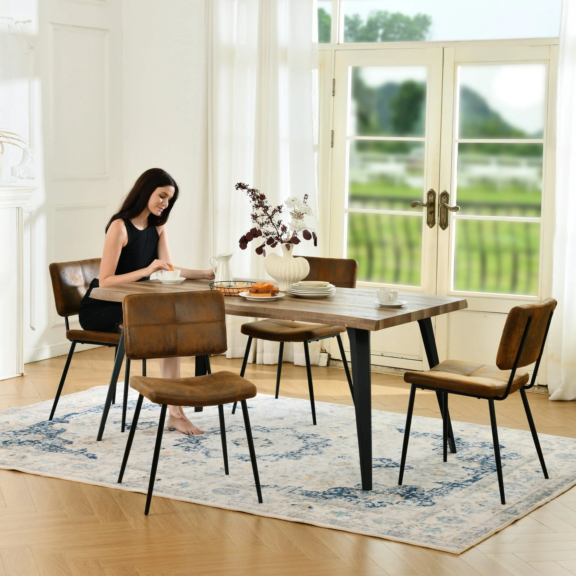 Lancelot 63" Walnut Dining Table for 6 with Black Metal Legs - Image 3