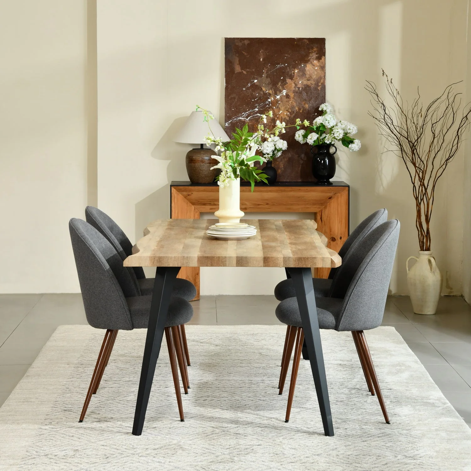 Lancelot 63" Walnut Dining Table for 6 with Black Metal Legs - Image 5