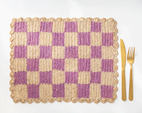 Lavender checked Placemat, Rectangular Raffia Tabletop - Image 3