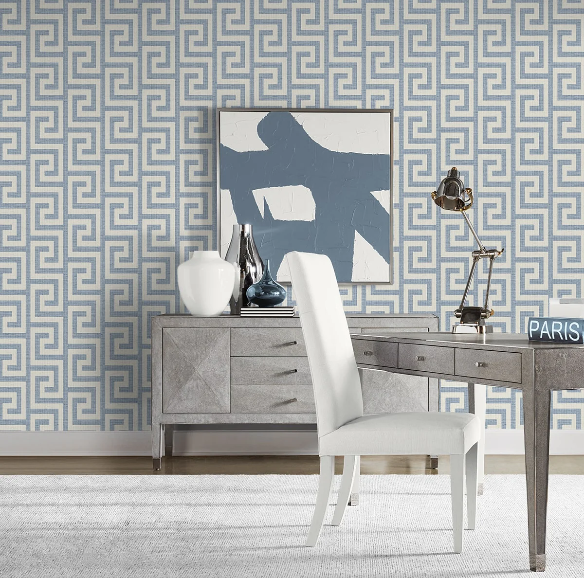 Luna Retreat Greek Key Embossed Vinyl Unpasted Wallpaper - Image 28