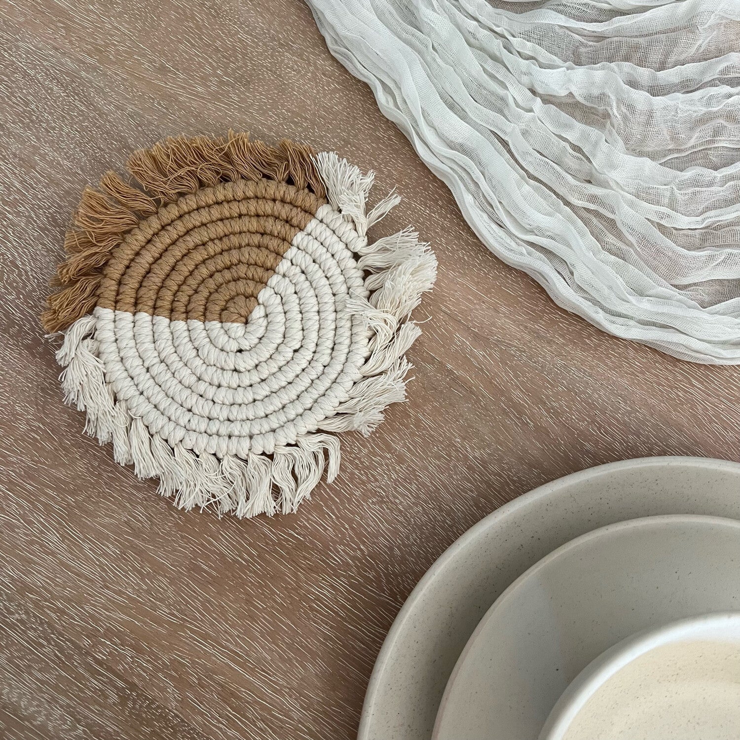 Macramé Drink Coasters, (7-inch) - Image 2