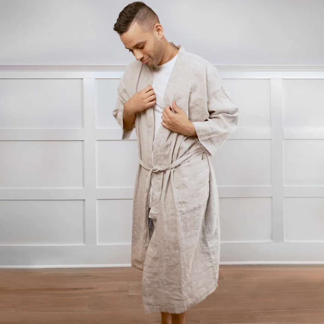 Melange Linen Bathrobe by Beflax Linen - Image 5