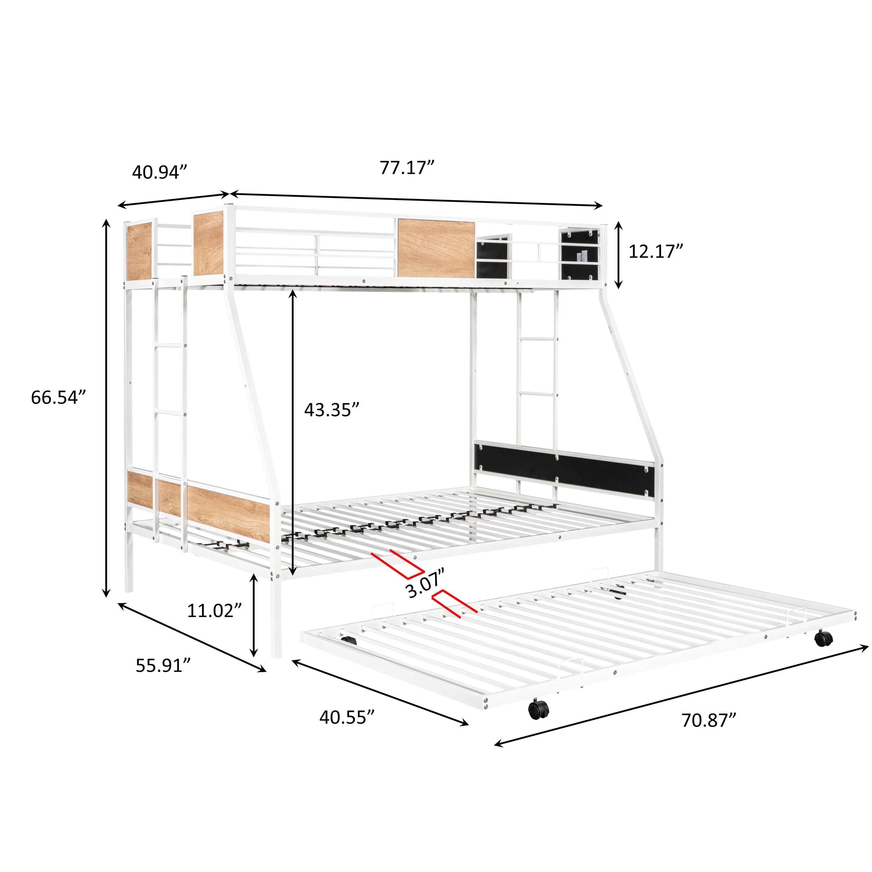 Metal Twin-Over-Full Bunk Bed with Trundle - Image 3
