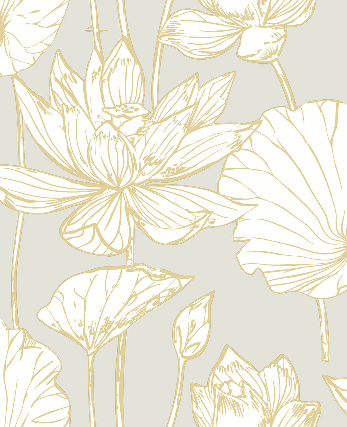 Metallic Gold Lotus Floral Peel and Stick Removable Wallpaper - Image 9