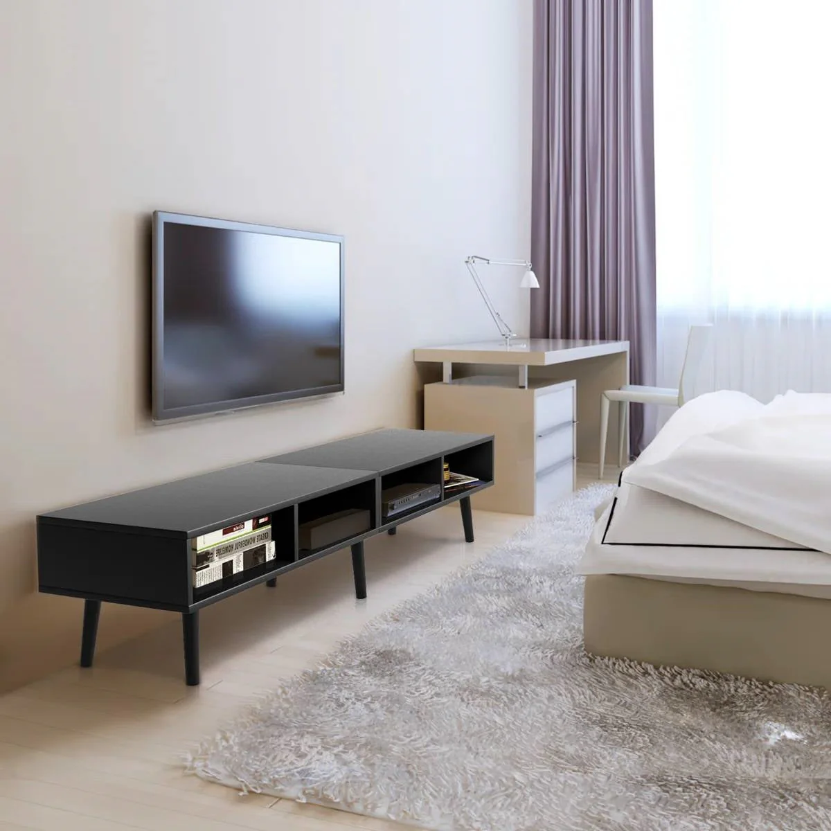 Mid-Century Modern Style TV Stand in Black Wood Finish - Image 3