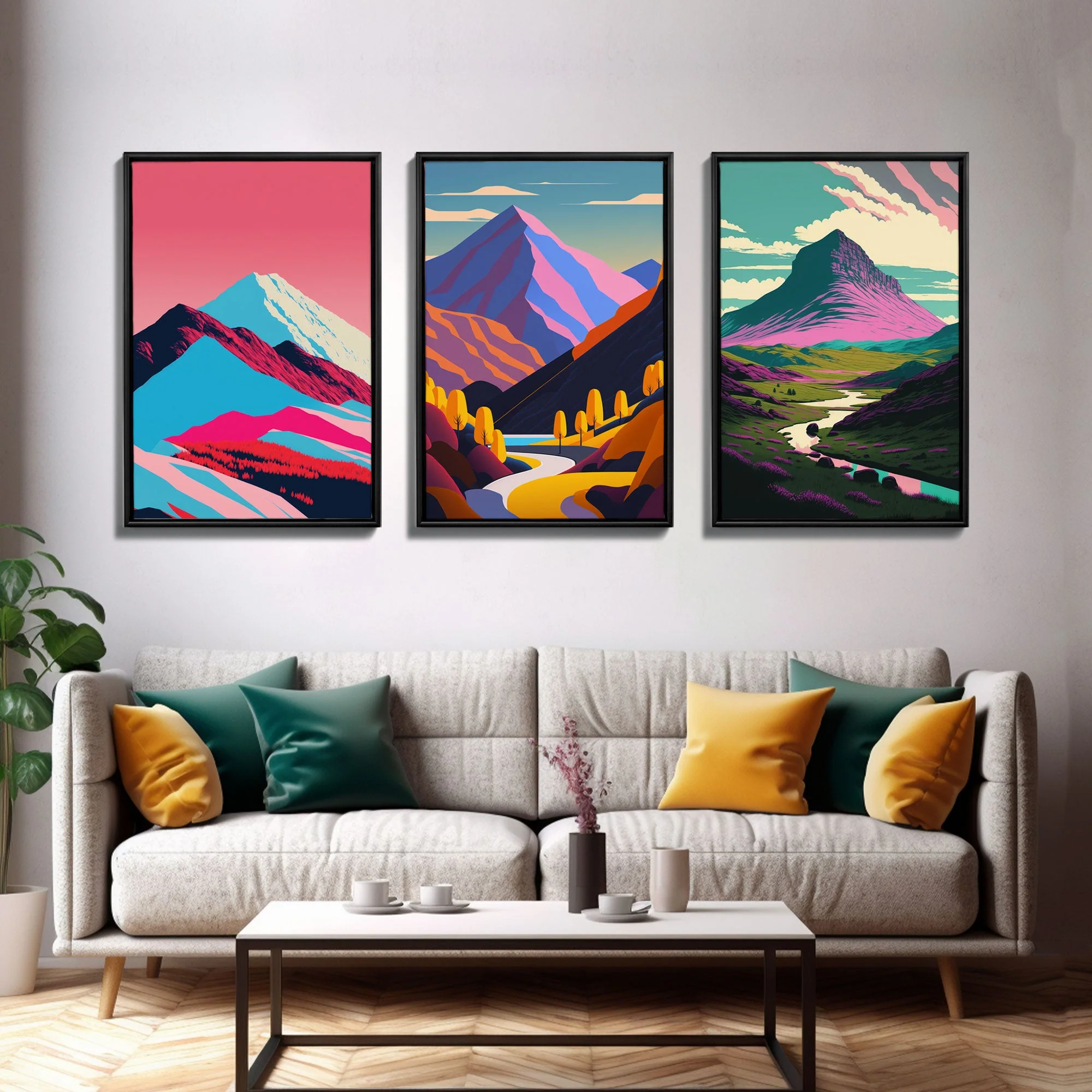 Minimalist Midcentury Wall Art, Framed Canvas Prints, 3 Piece Wall Art - Image 11