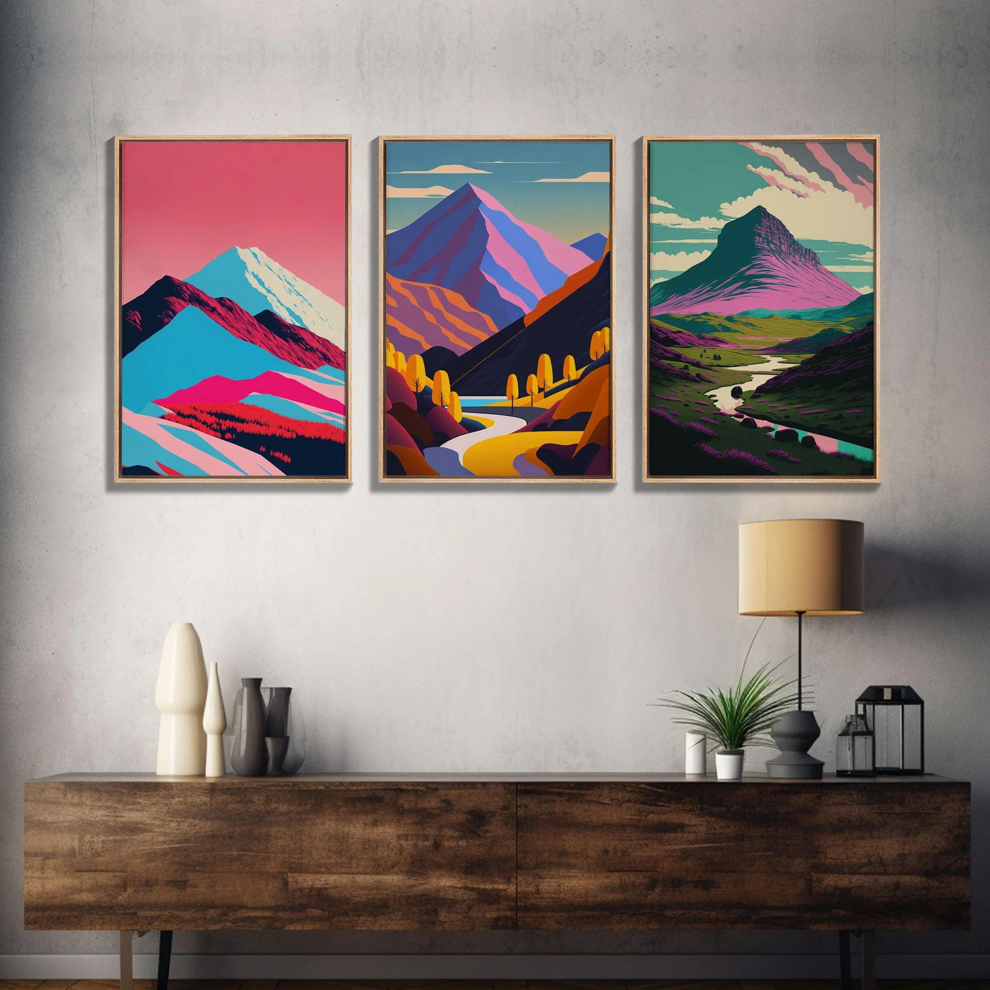 Minimalist Midcentury Wall Art, Framed Canvas Prints, 3 Piece Wall Art - Image 12
