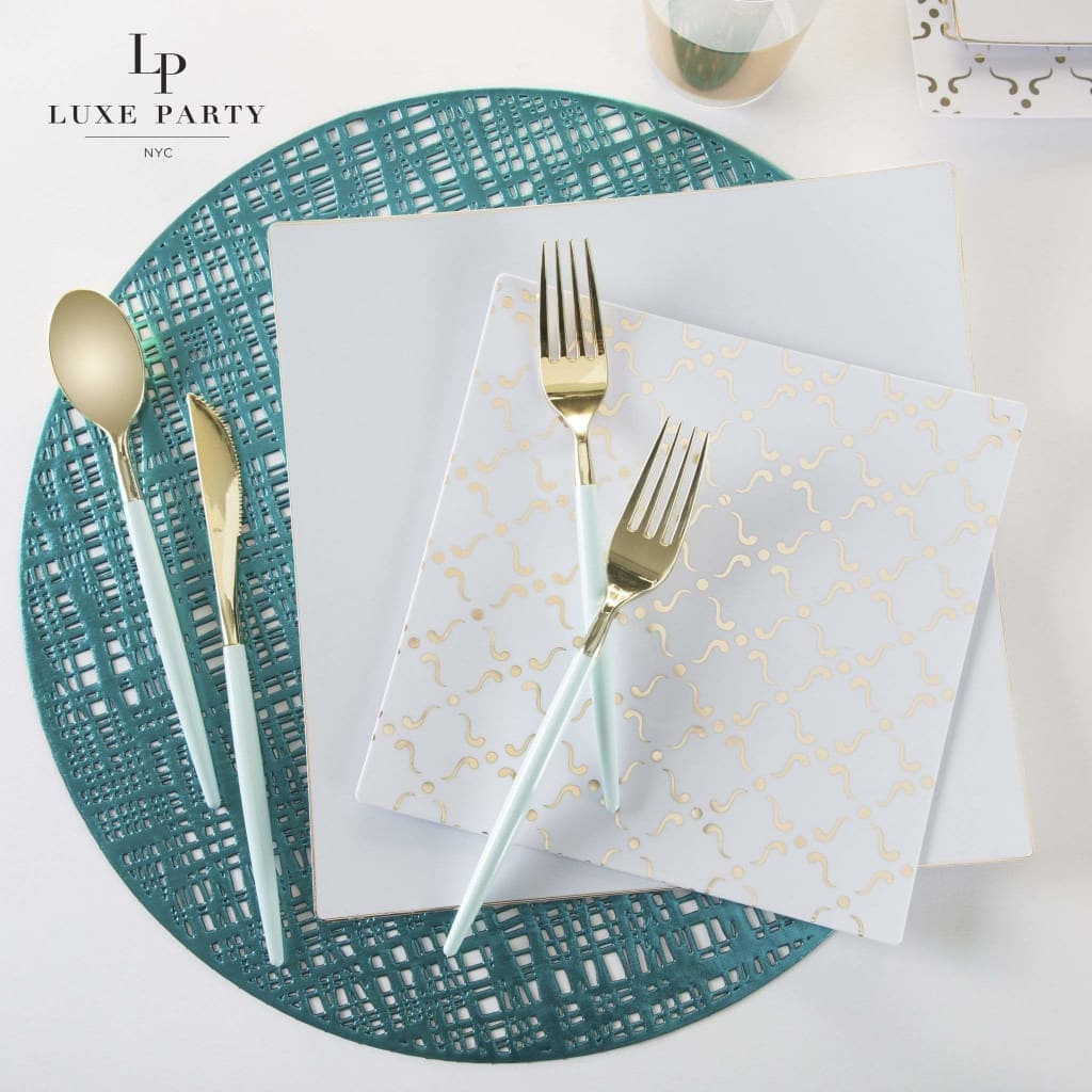Mint Green and Gold Plastic Cutlery Set | 32 Pieces - Image 2