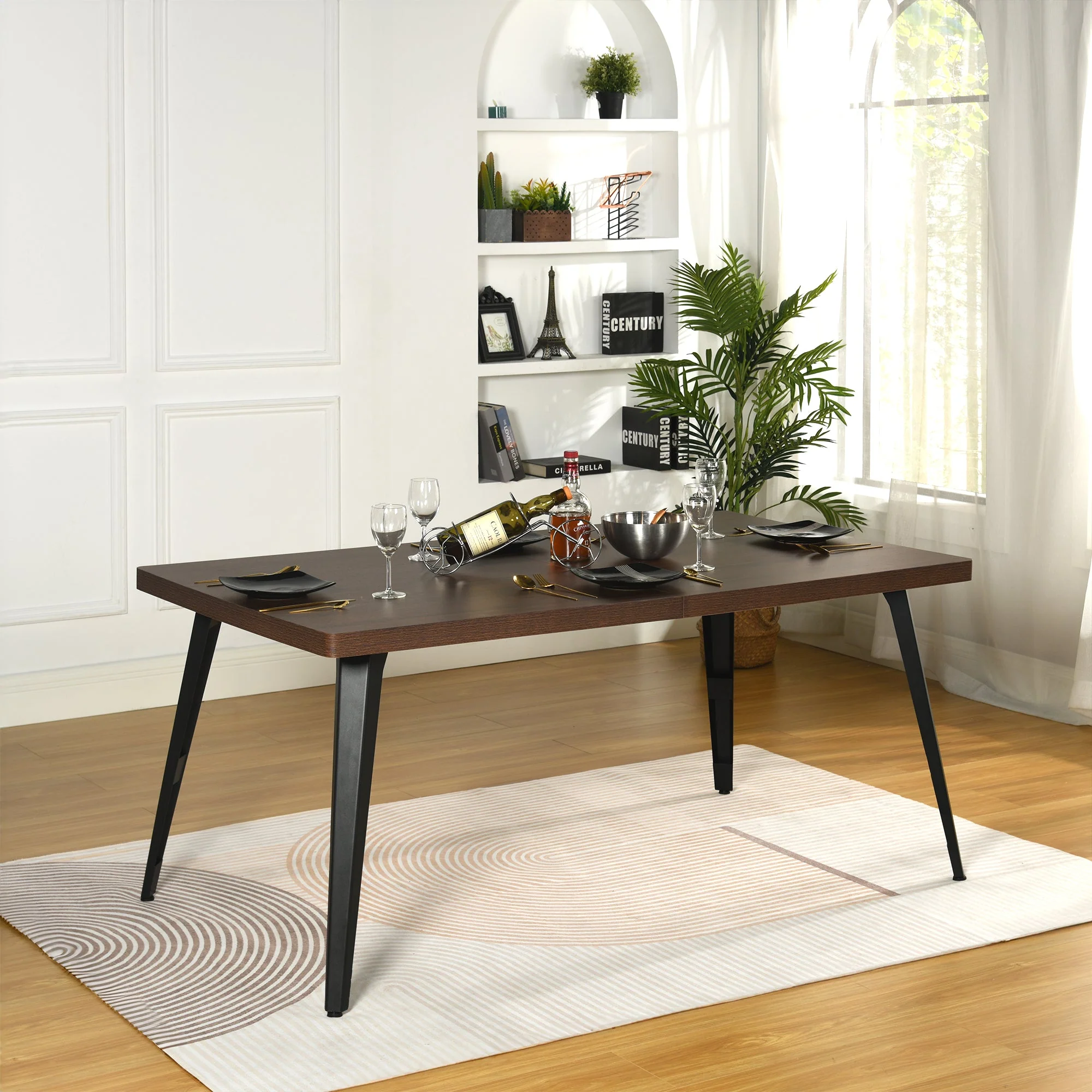 Modern 5-Piece Dining Set with Beige Upholstered Chairs - Image 5