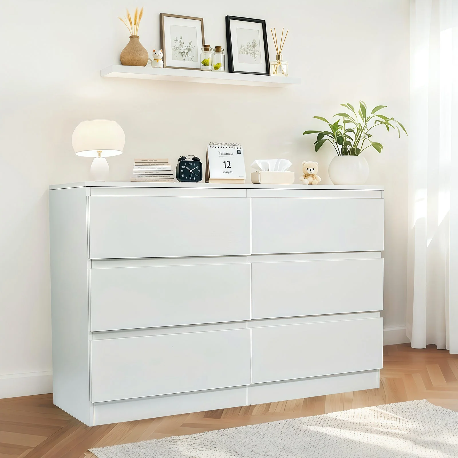 Modern 6 Drawer Dresser, White MDF - Image 13
