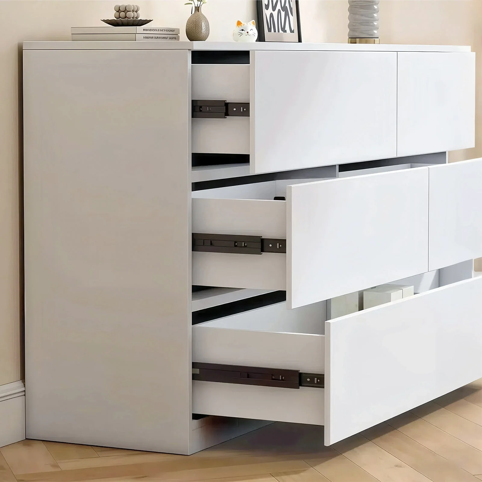 Modern 6 Drawer Dresser, White MDF - Image 14