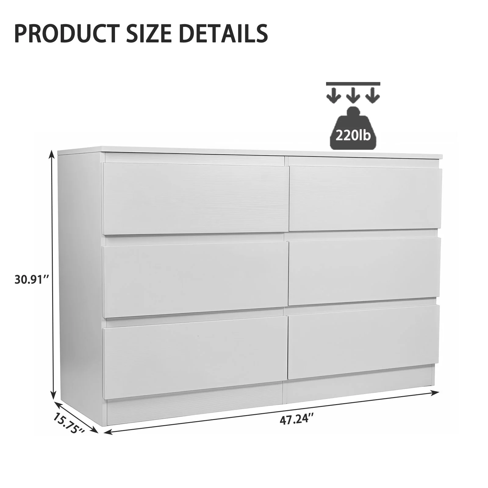 Modern 6 Drawer Dresser, White MDF - Image 16