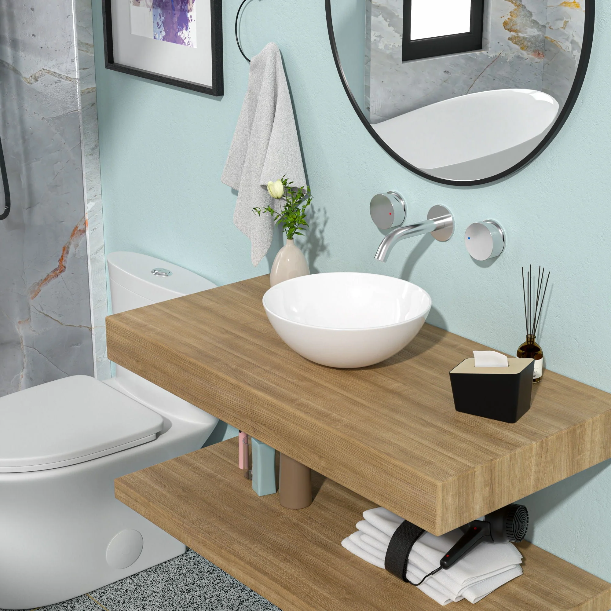 Modern Ceramic Circular Vessel Bathroom Sink by Couch - Image 5