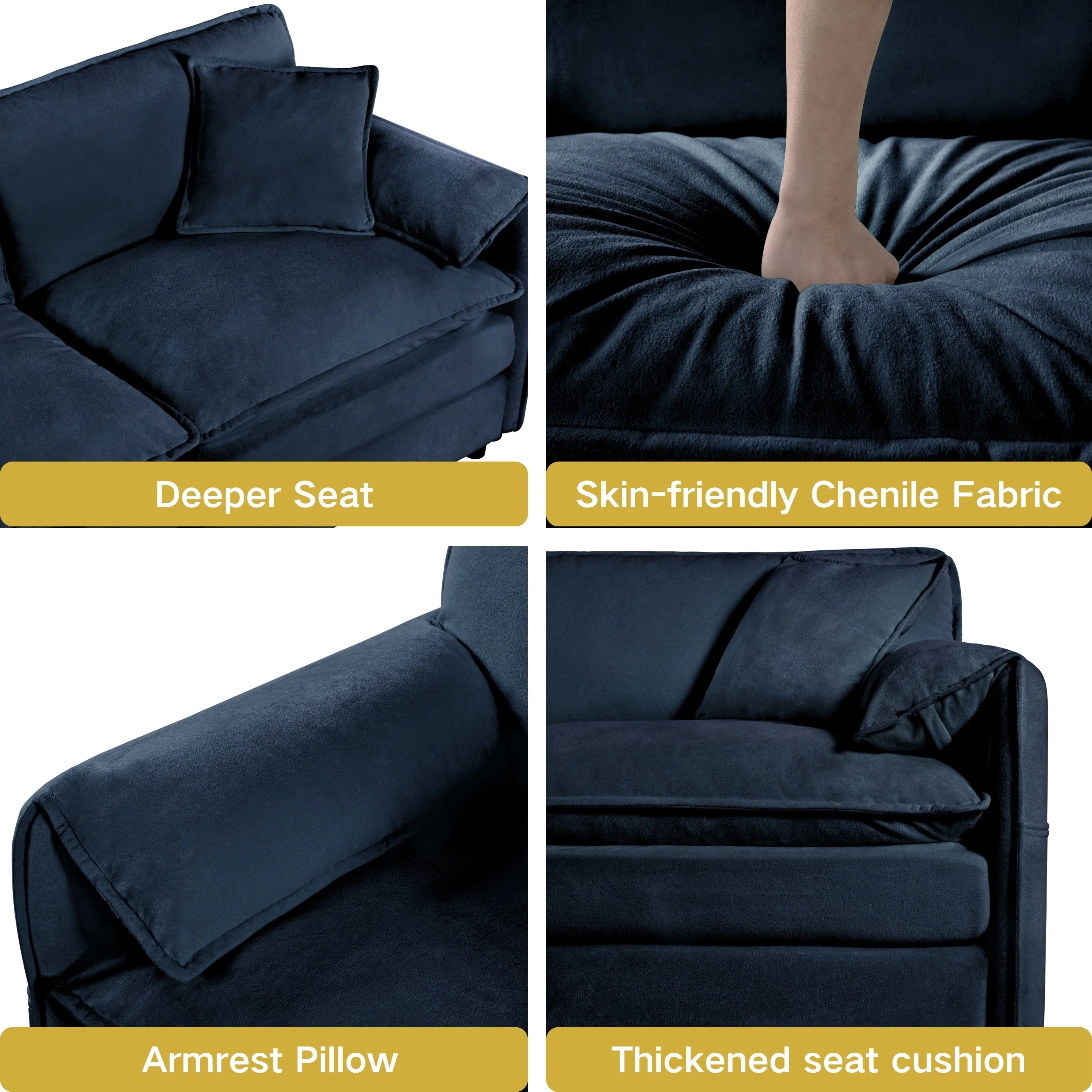 Modern Chenille Sectional Sofa with 3 Pillows, Green - Image 5