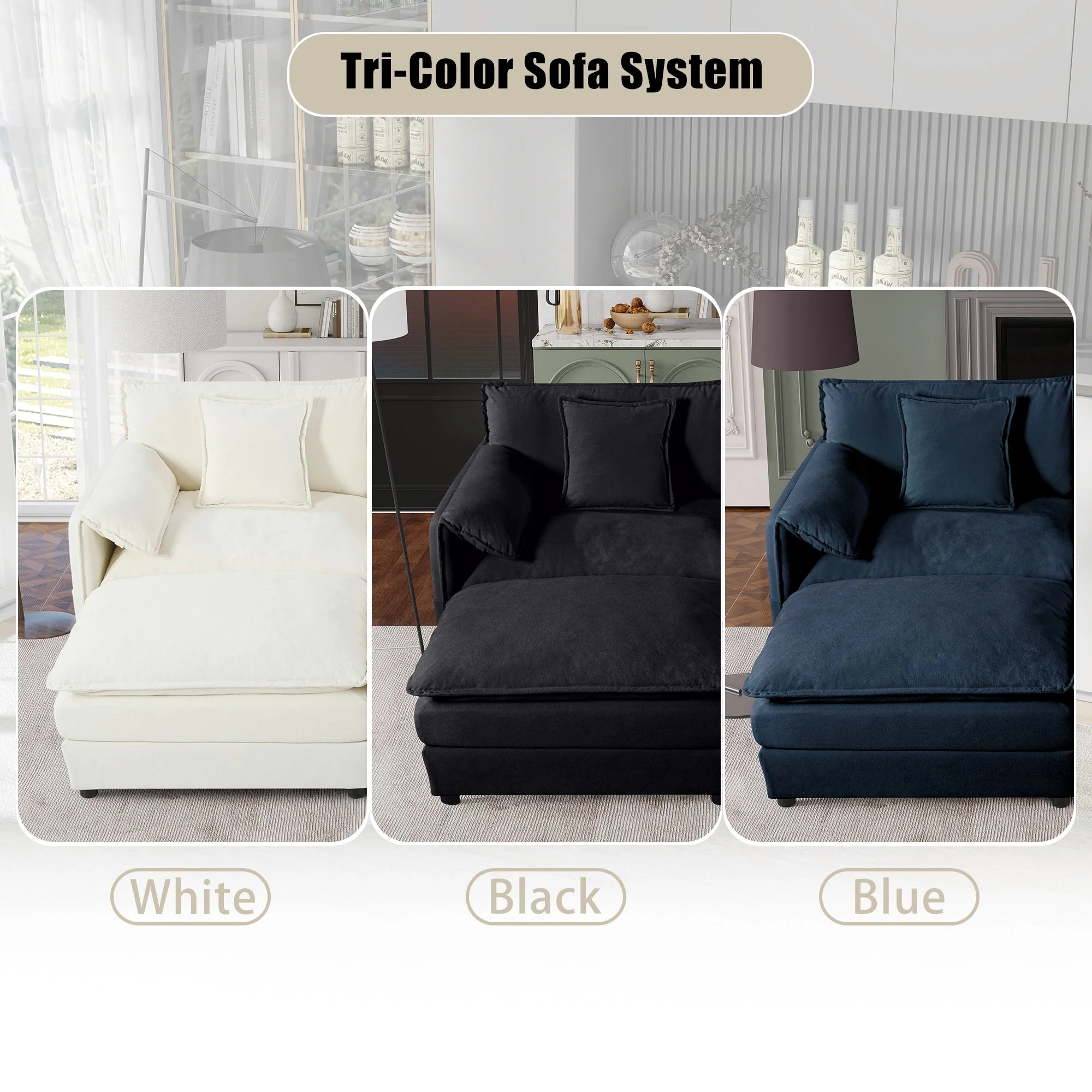 Modern Chenille Sectional Sofa with 3 Pillows, Green - Image 9