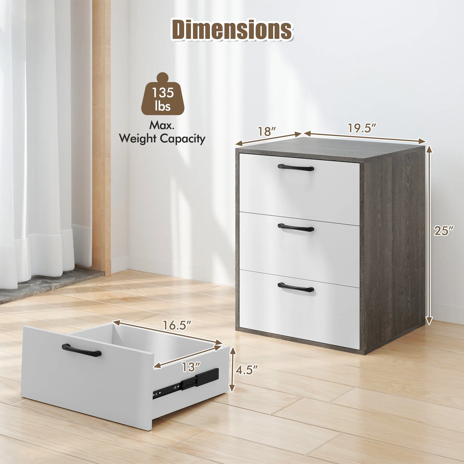 Modern Dresser Nightstand with 3 Slide-Out Drawers - Image 5
