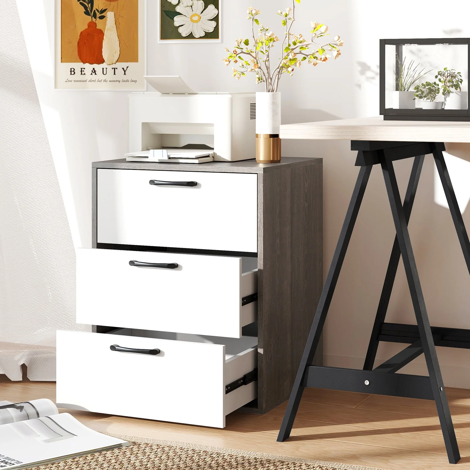 Modern Dresser Nightstand with 3 Slide-Out Drawers - Image 7