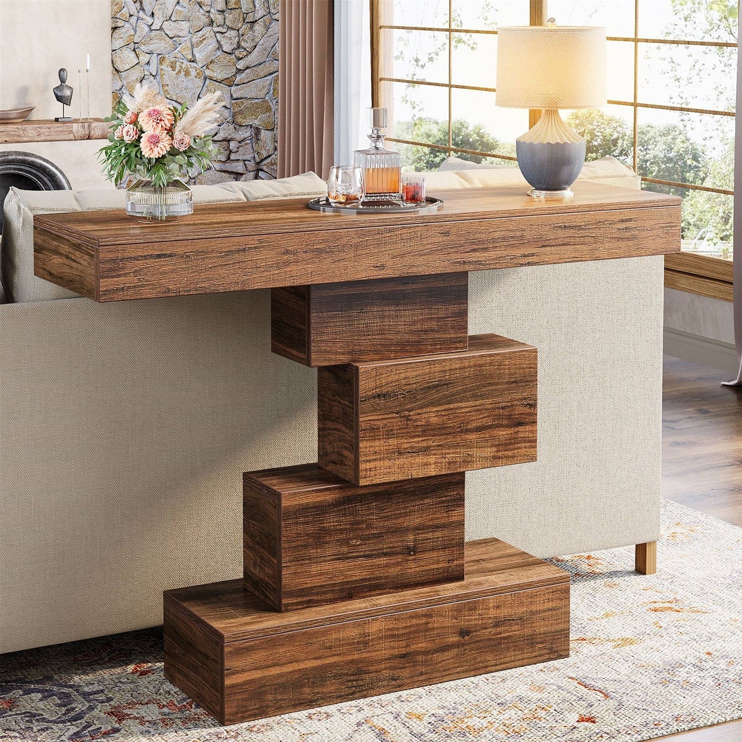 Farmhouse Console Accent Sofa Table in Rustic Brown Wood Finish