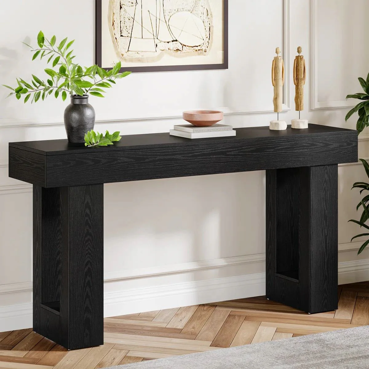 Farmhouse Narrow Entryway Console Sofa Table in Black Wood Finish - Image 3