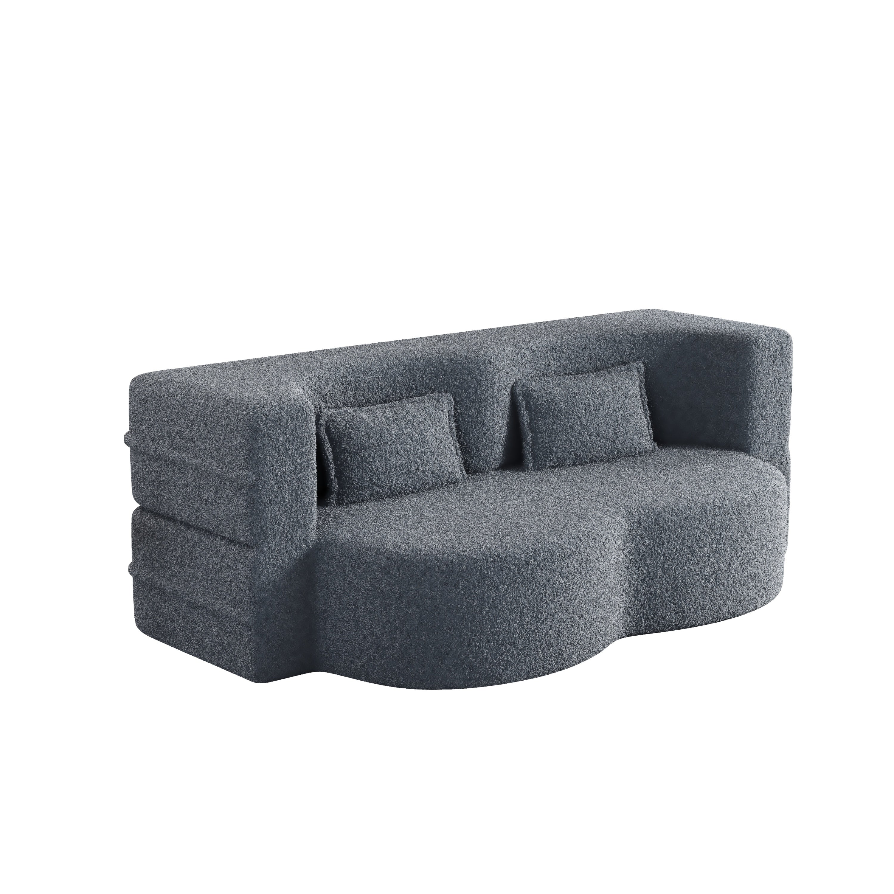 Modern Floor Sofa, with 2 Pillows, Grey - Image 10