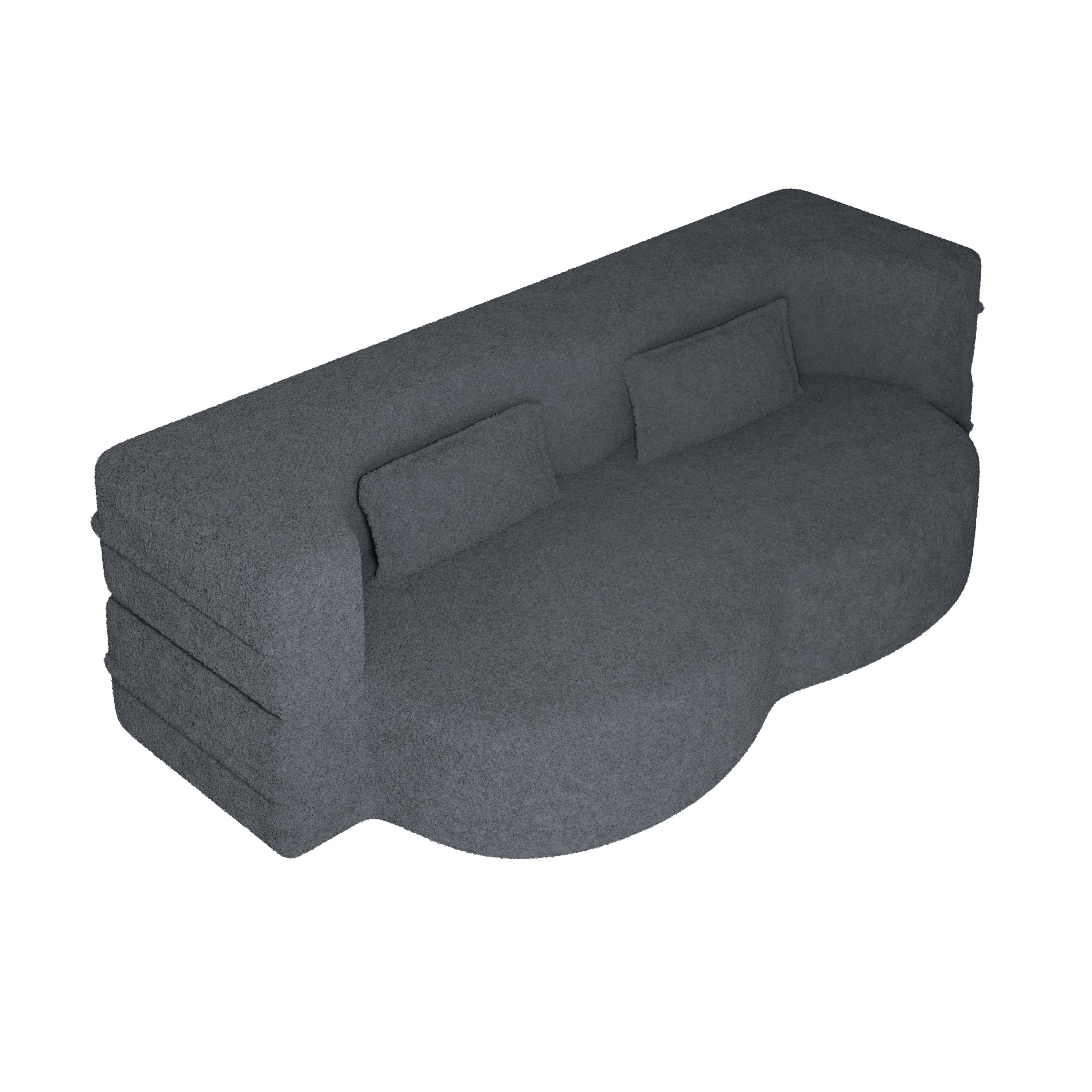 Modern Floor Sofa, with 2 Pillows, Grey - Image 11