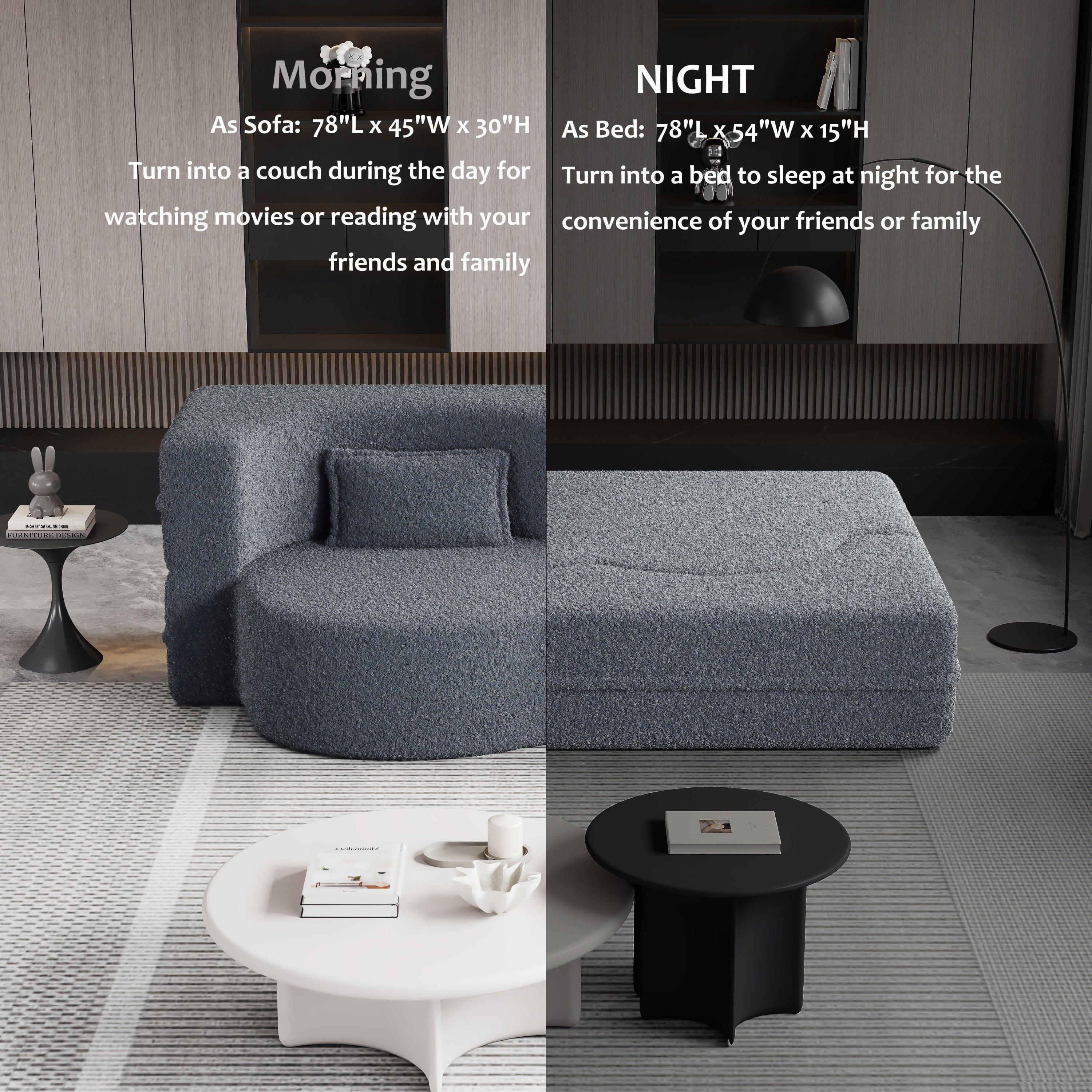 Modern Floor Sofa, with 2 Pillows, Grey - Image 18