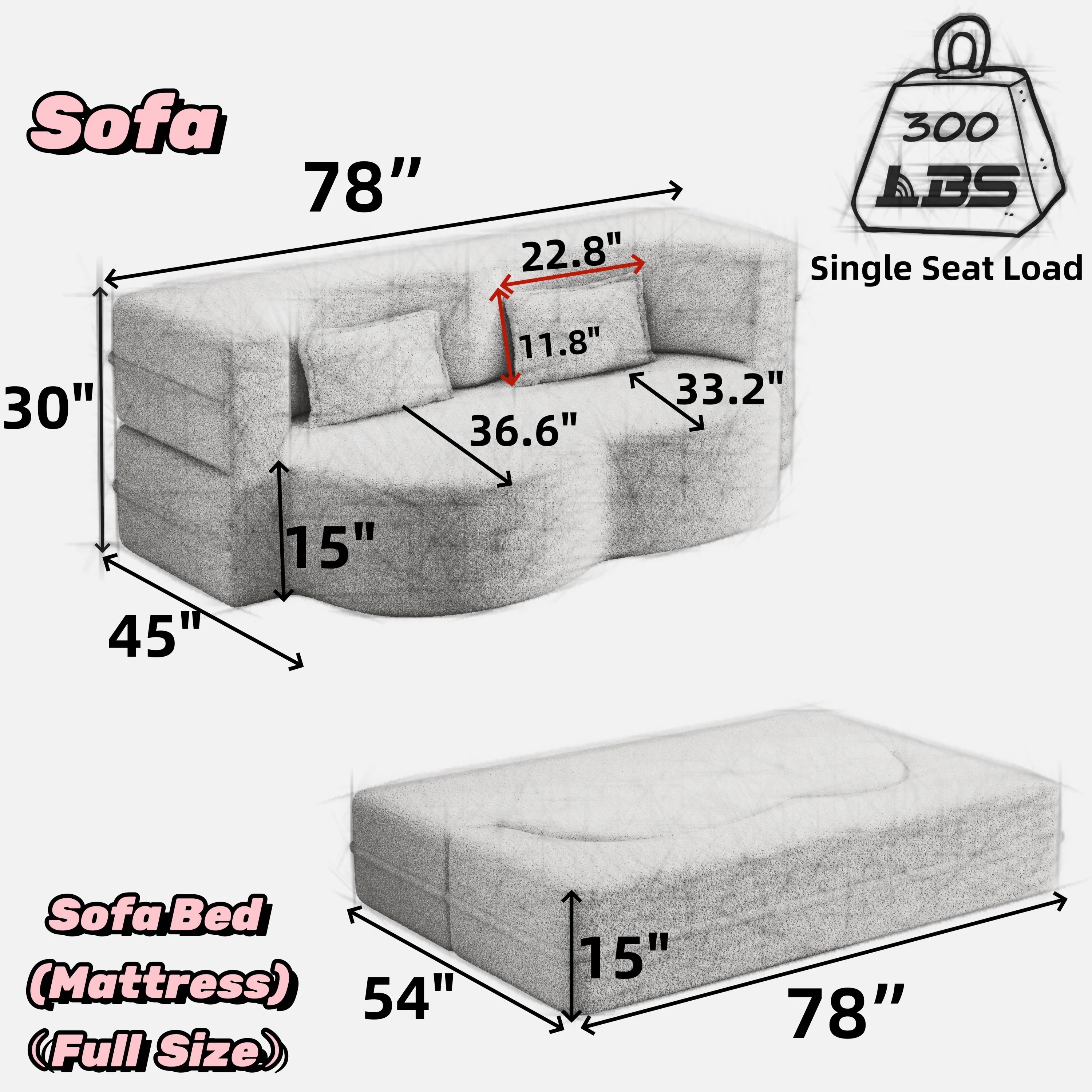 Modern Floor Sofa, with 2 Pillows, Grey - Image 4