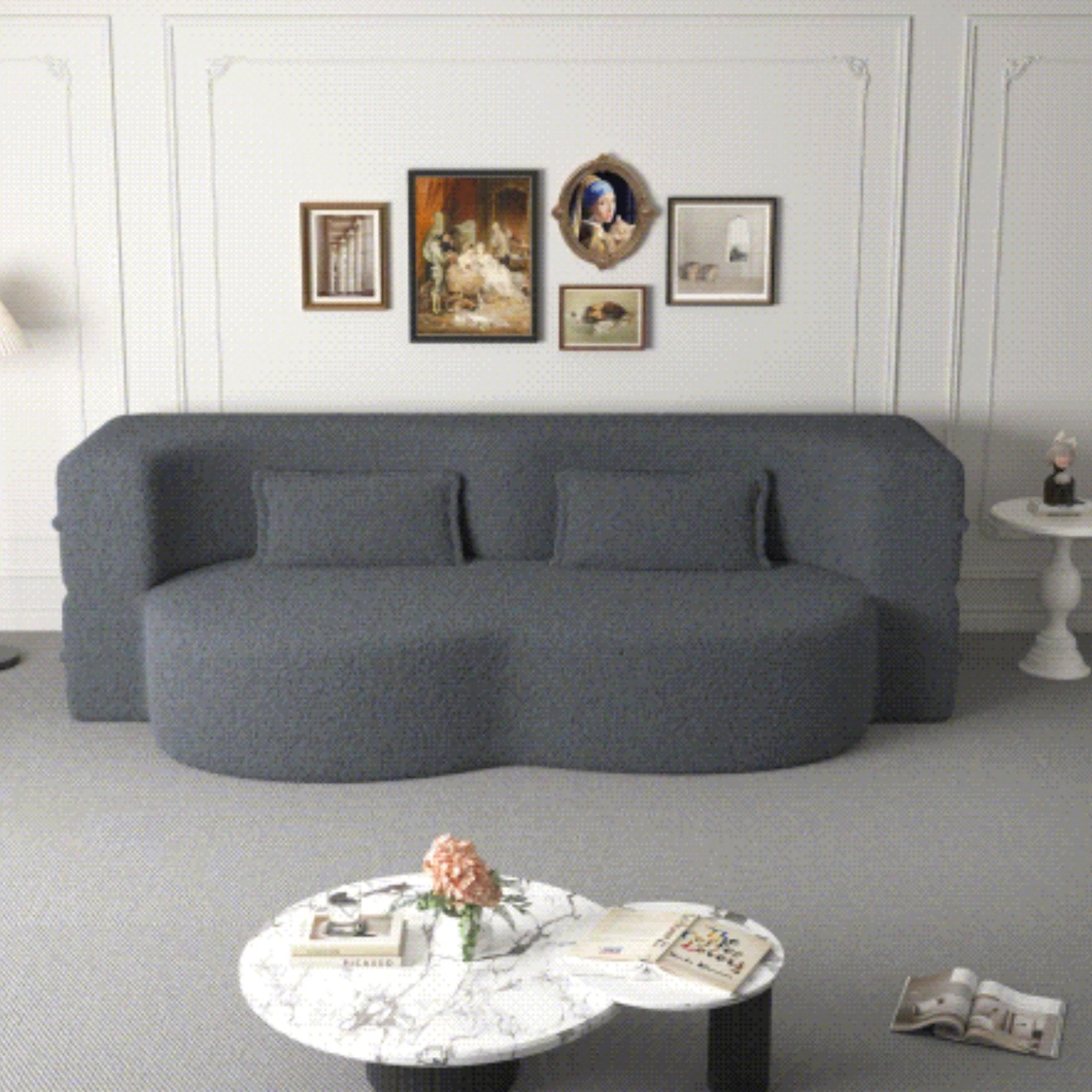 Modern Floor Sofa, with 2 Pillows, Grey - Image 5