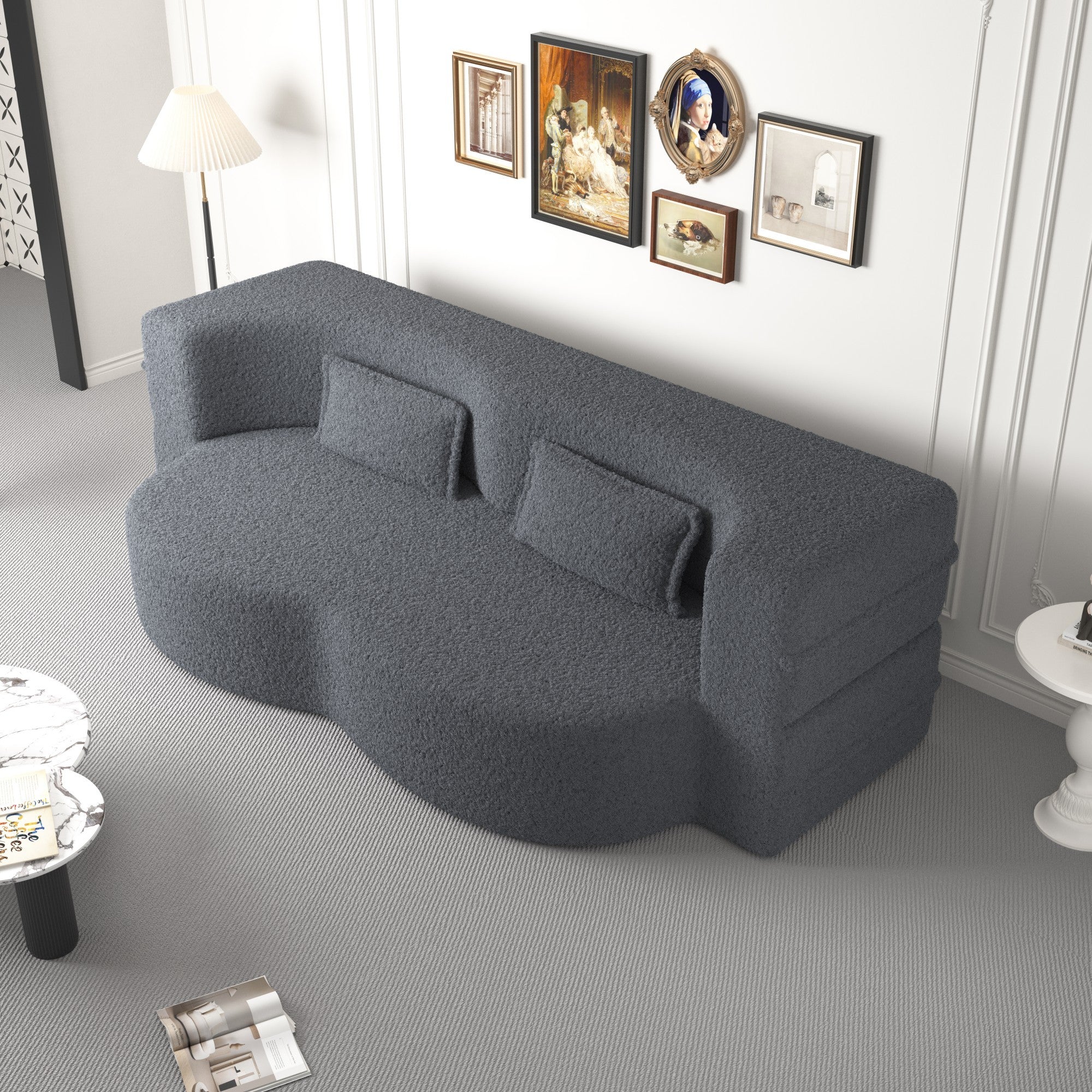 Modern Floor Sofa, with 2 Pillows, Grey - Image 6