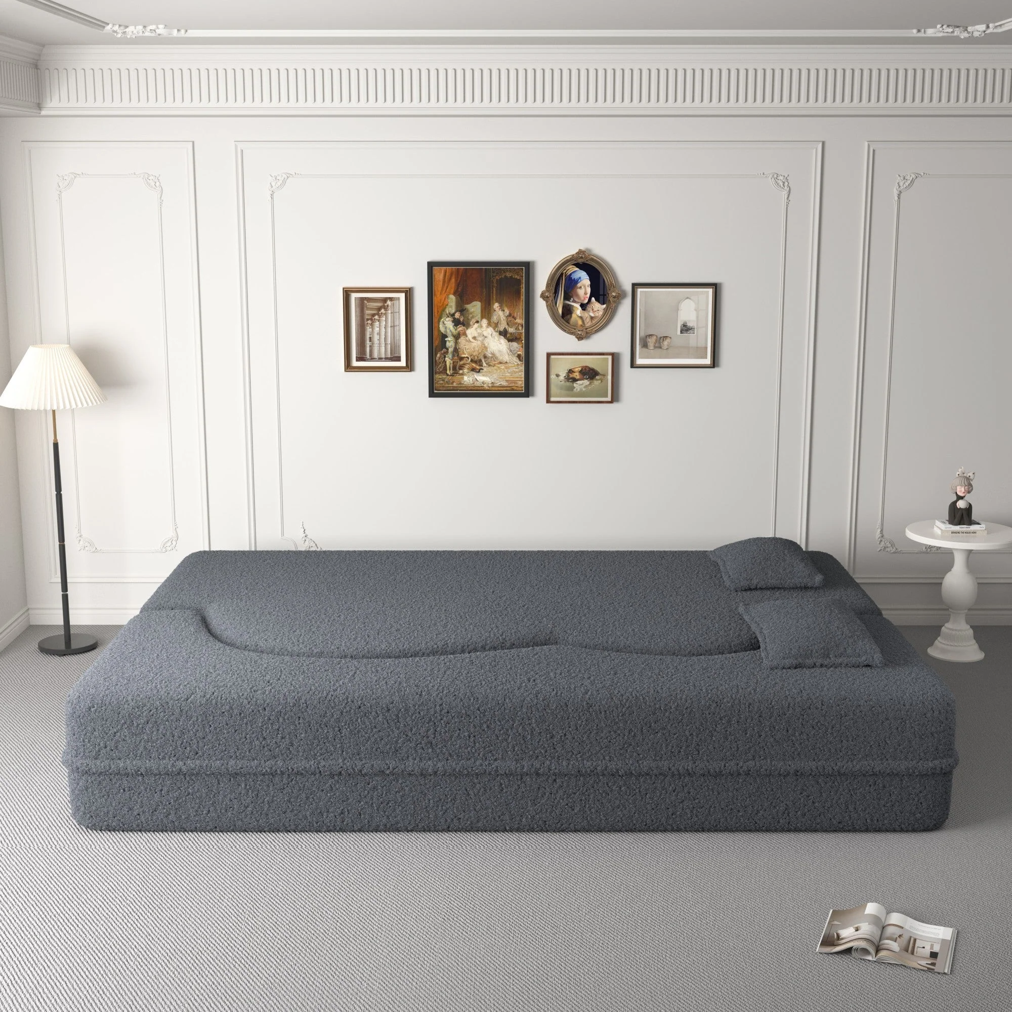 Modern Floor Sofa, with 2 Pillows, Grey - Image 8