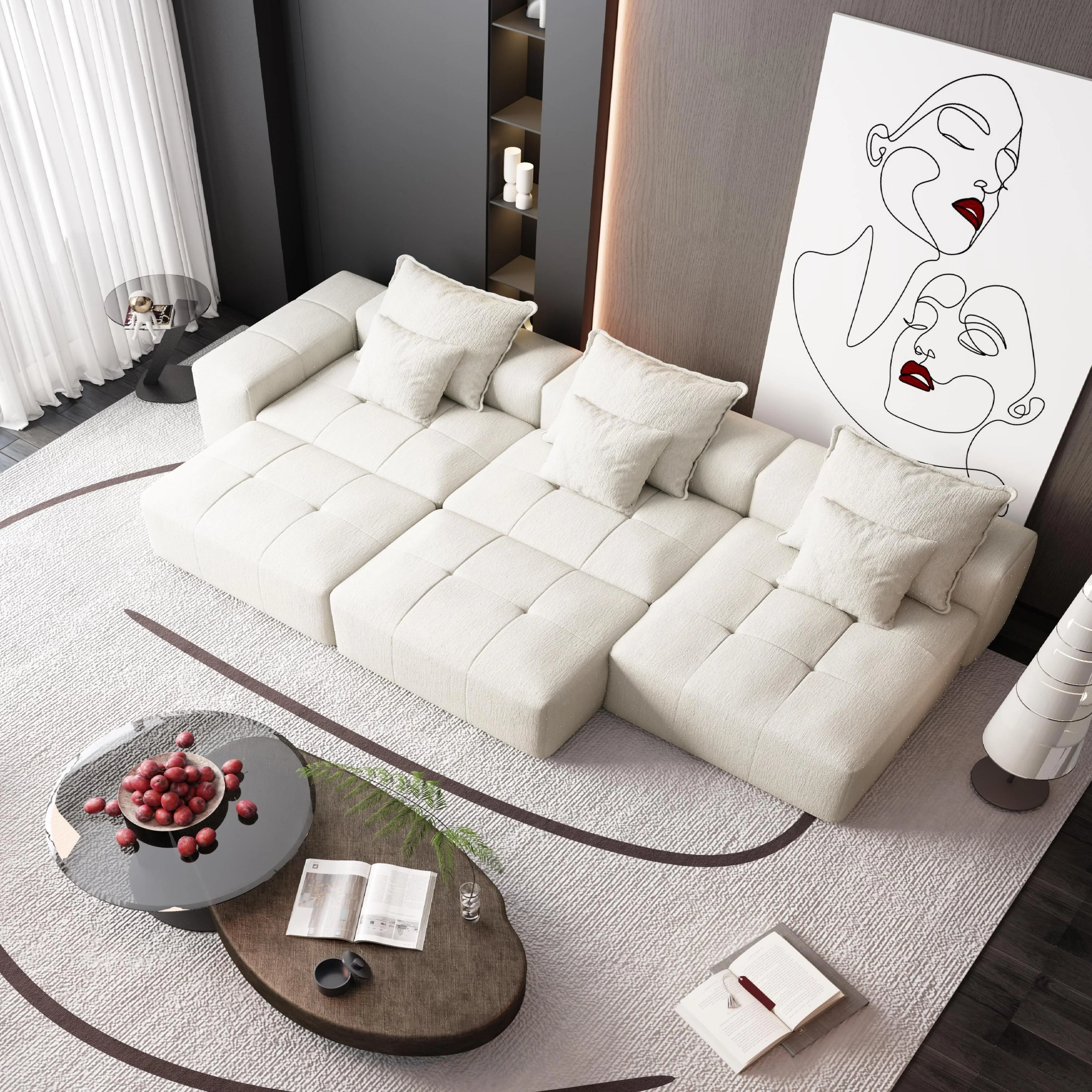 Modern Oversized Modular Sectional Sofa, with 6 Pillows, Beige - Image 5