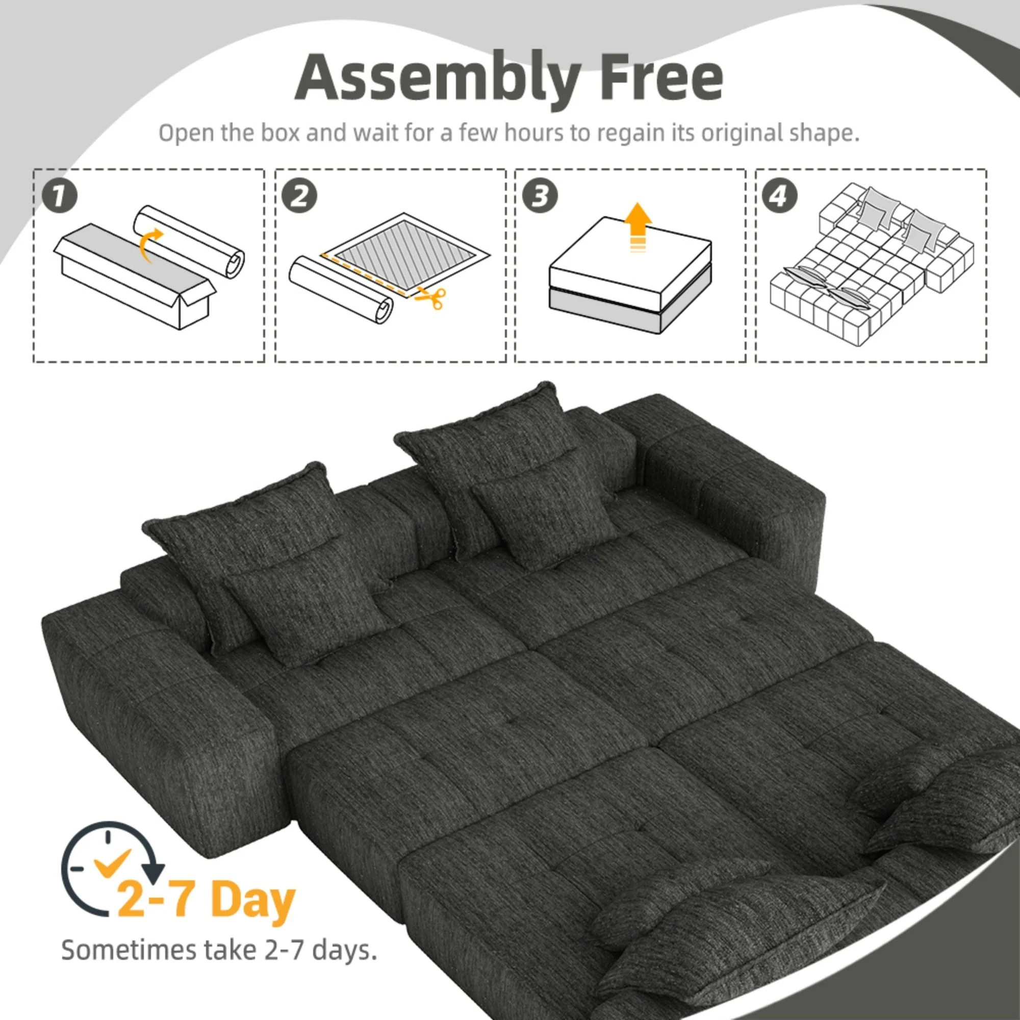 Oversized Modular Sectional Sofa with 8 Pillows, Black - Image 15