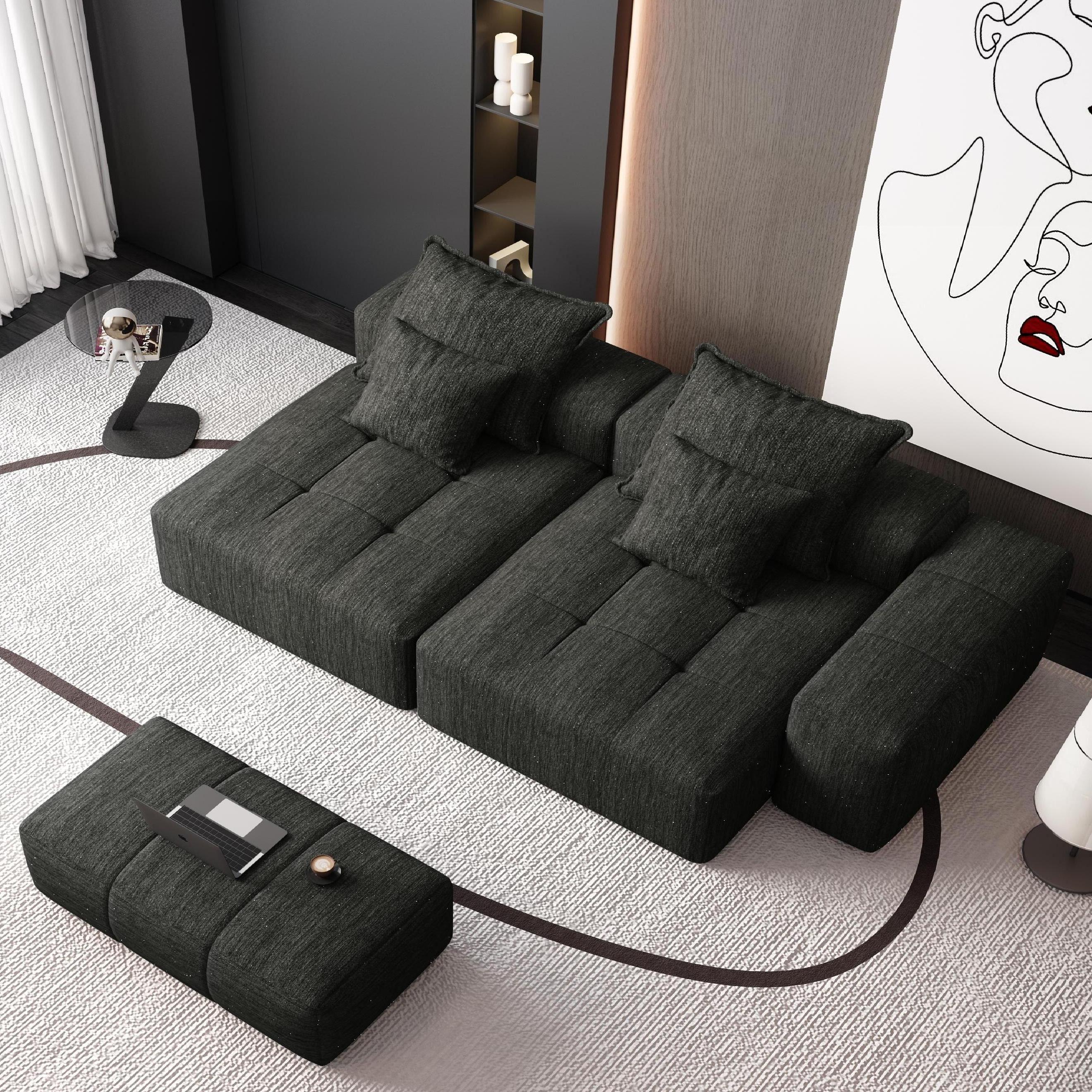 Oversized Modular Sectional Sofa with 2 Chaise Lounge, 4 Pillows, Black - Image 5