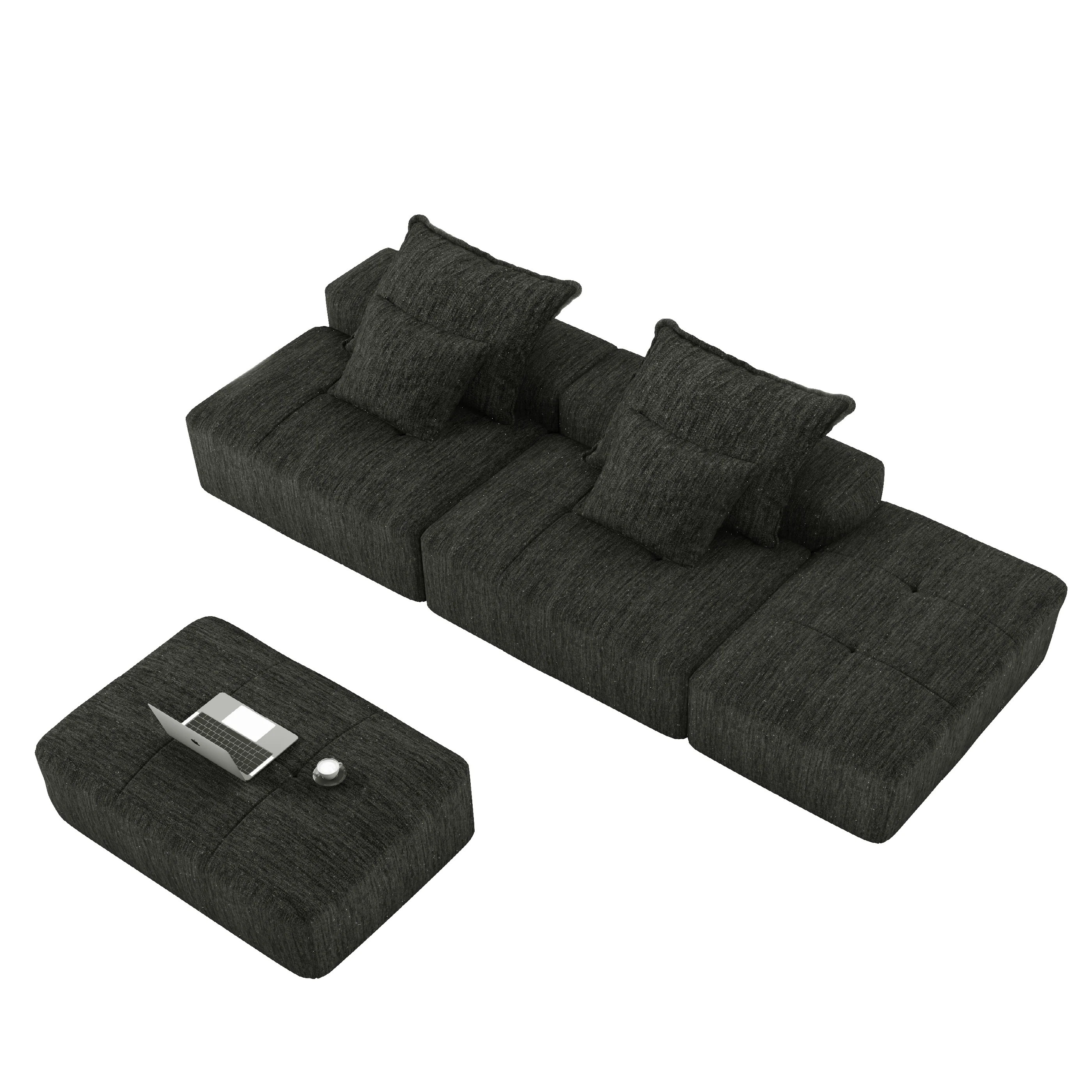 Oversized Modular Sectional Sofa with 2 Ottoman, Black - Image 21