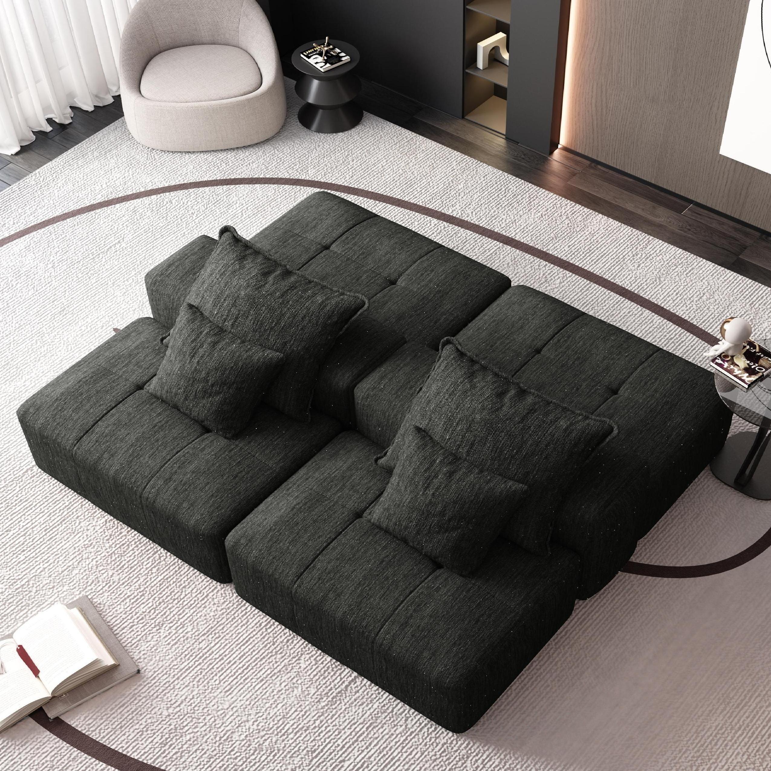 Oversized Modular Sectional Sofa with 2 Ottoman, Black - Image 9