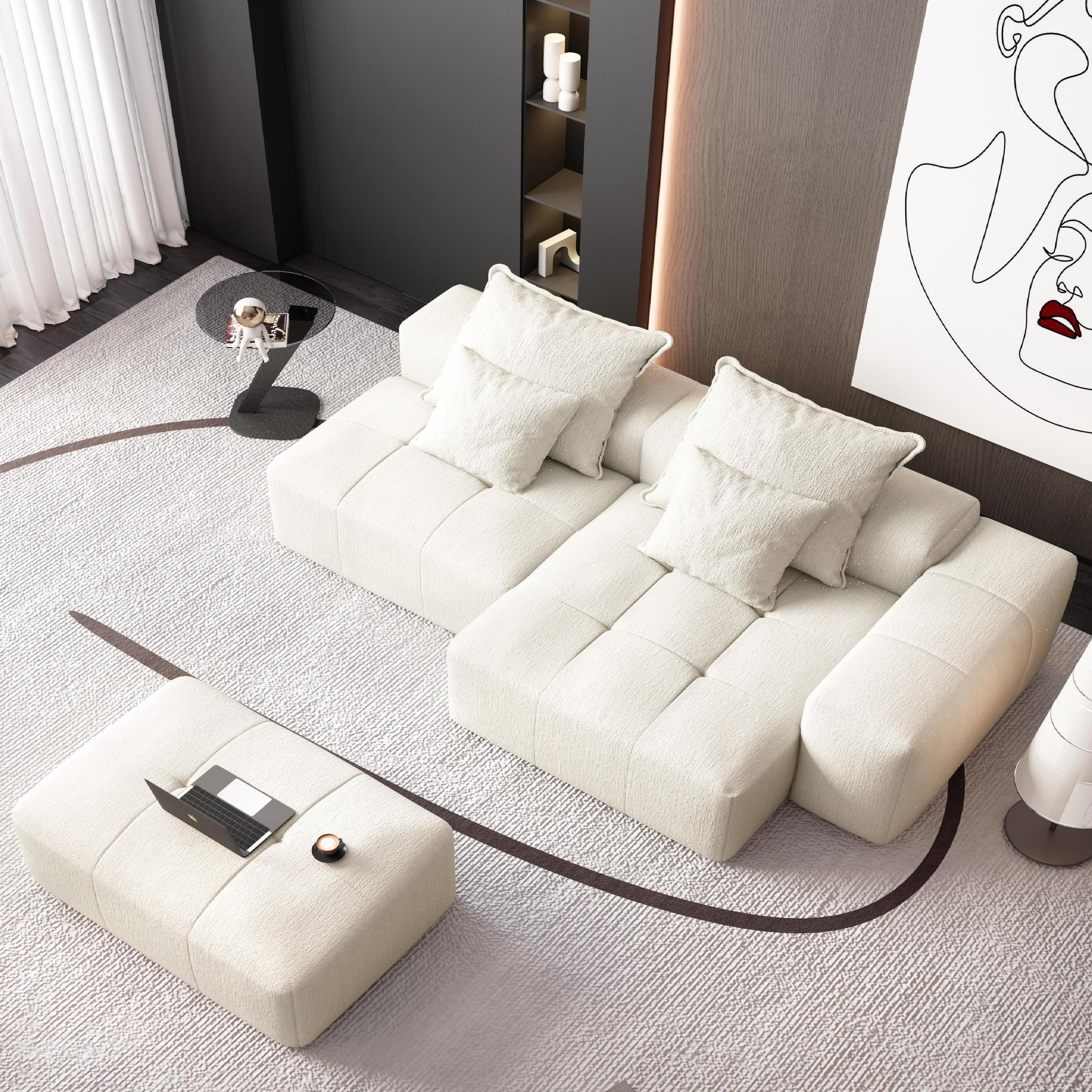 Modern Oversized Modular Sectional Sofa with Ottoman, 4 Pillows - Image 4