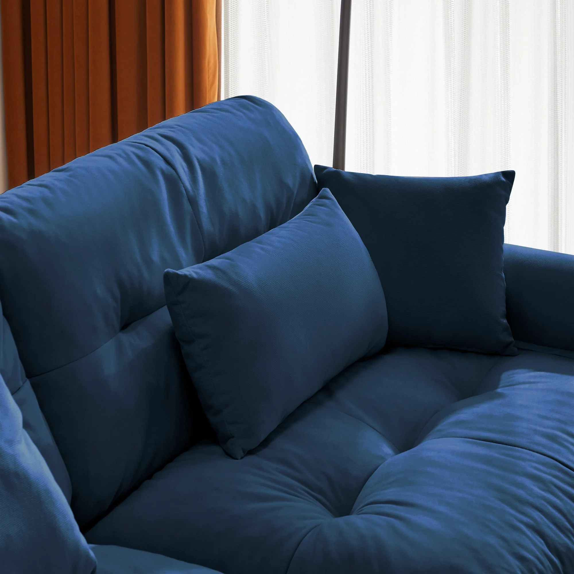 U Shape Modular Sectional Sofa Couch with Two Ottomans, Blue Velvet - Image 12