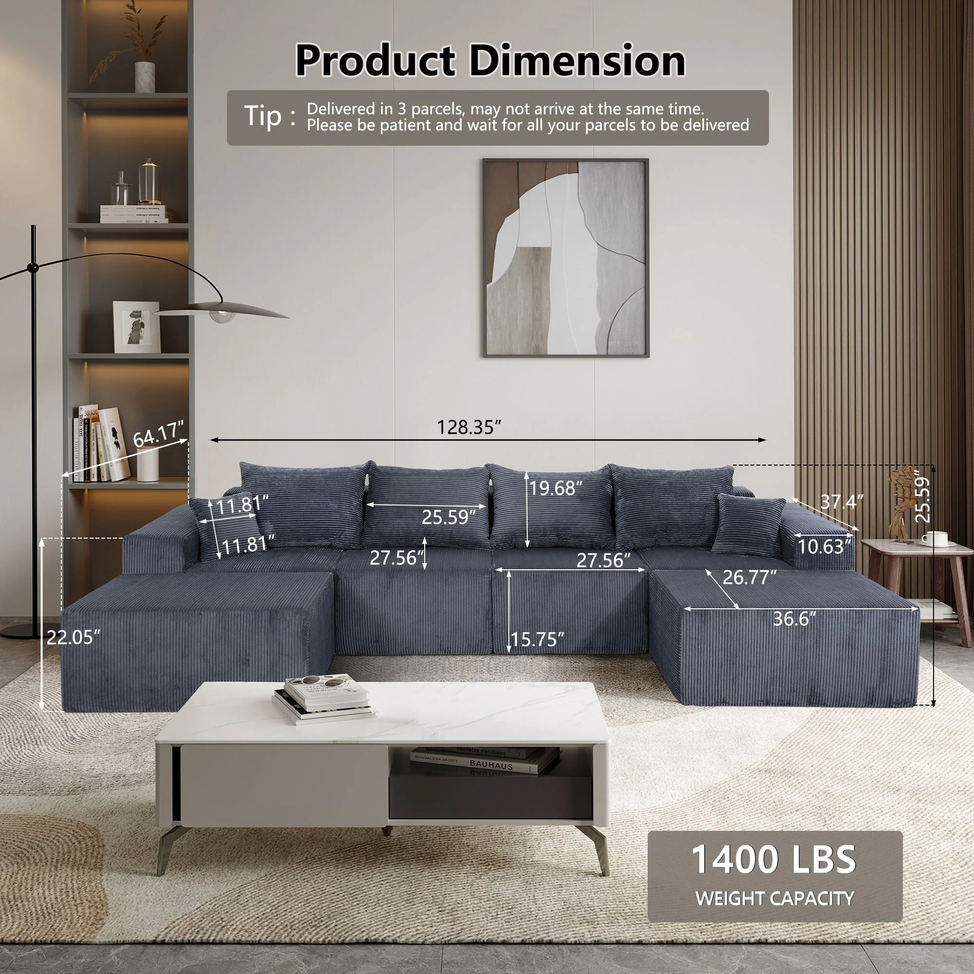 Modular Sectional Sofa, Convertible Couch With Chaise - Image 7