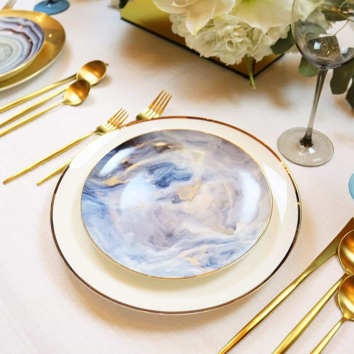 Narrow Gold Rim Dinner Plate - Set of 4